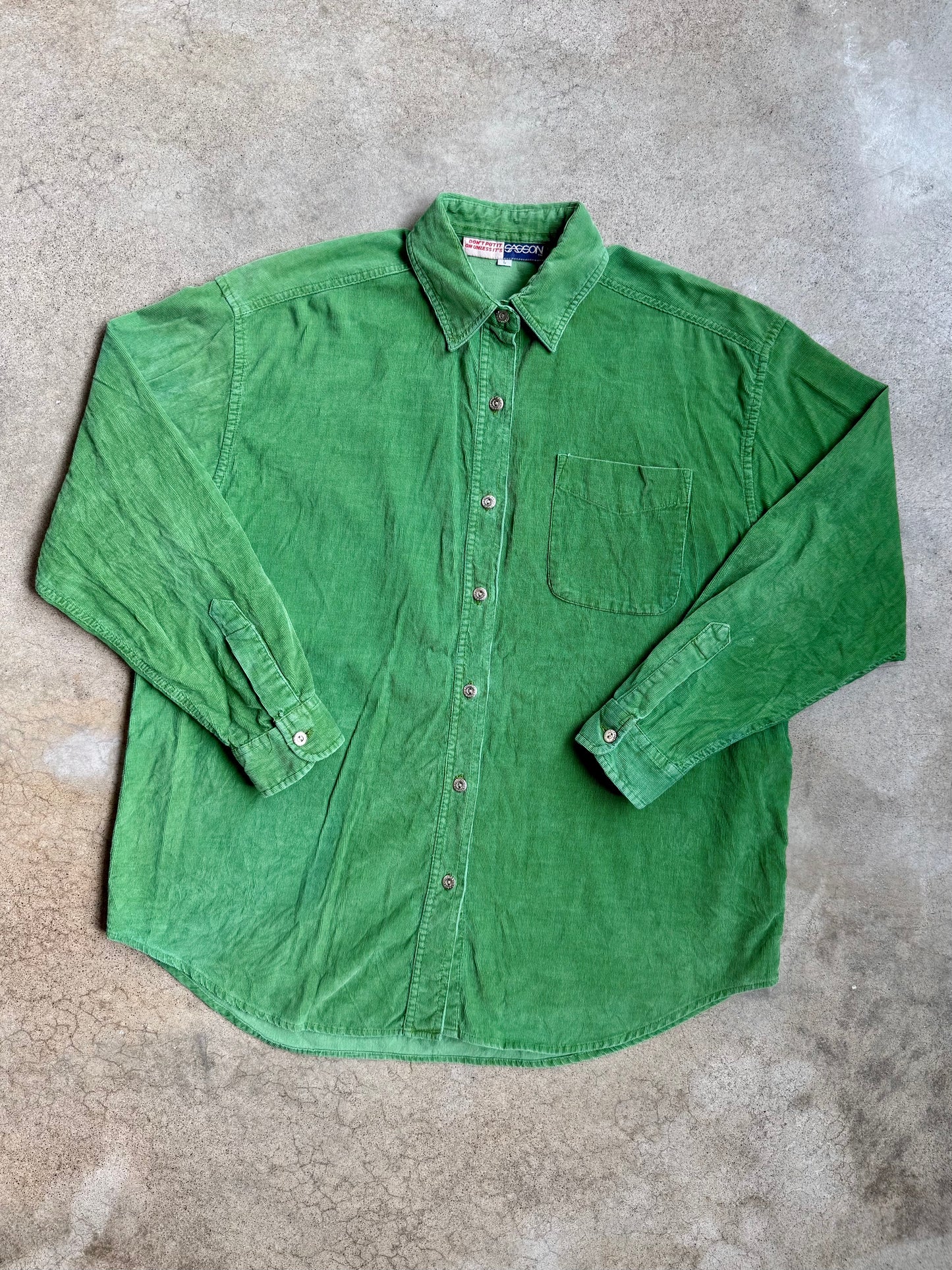Vintage 1970s Sasson Green Button-Up Corduroy Shirt | Large