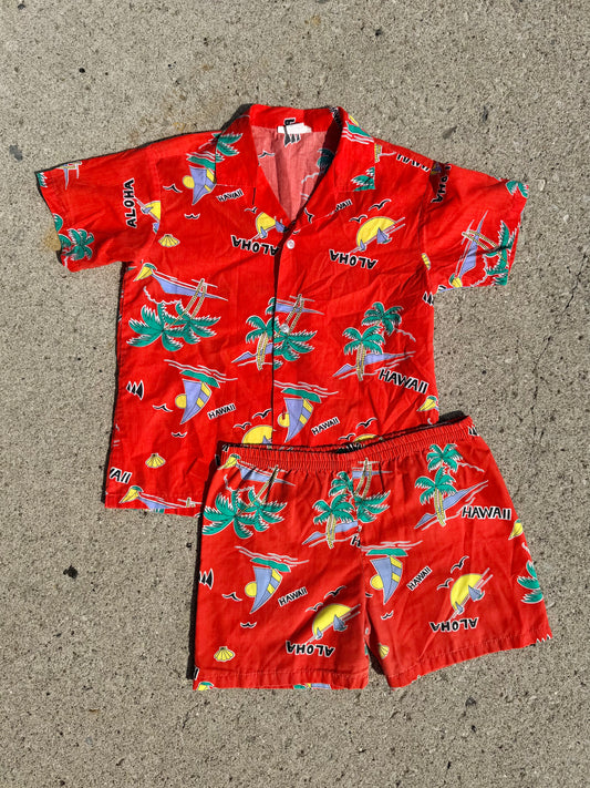 Vintage 1970s Hawaiian Shirt & Shorts Two-Piece Set