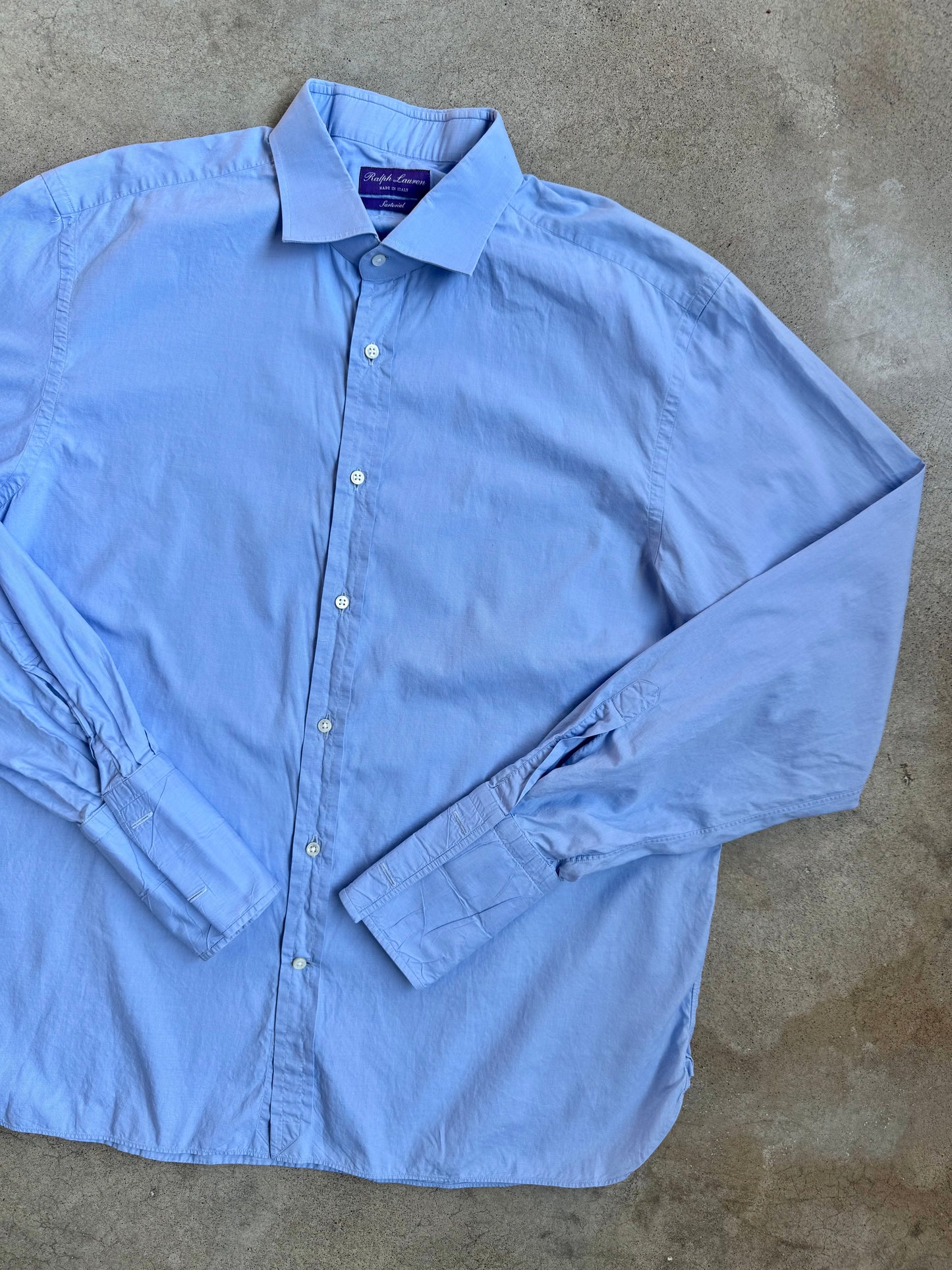 Ralph Lauren Purple Label Italian-Made Sartorial Blue Cotton French Cuff Dress Shirt | XXL