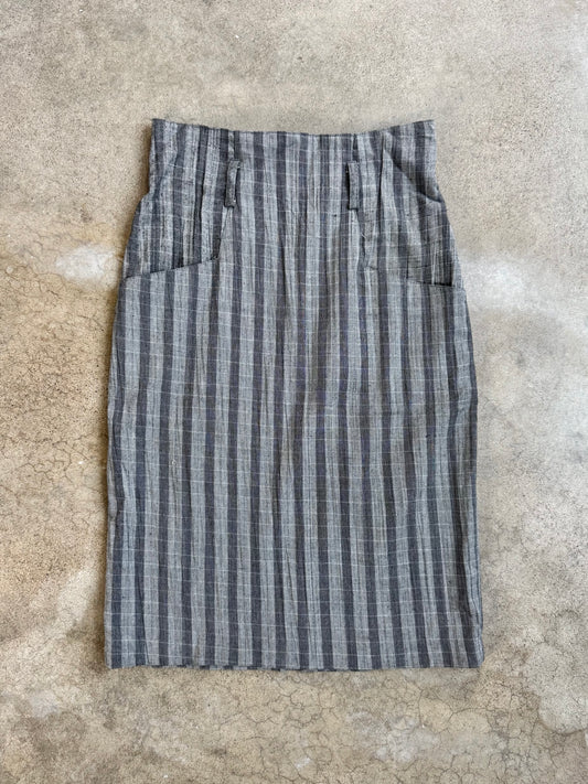 Vintage 1980s JRS Grey Plaid High-Waist Pencil Skirt | Waist 28”