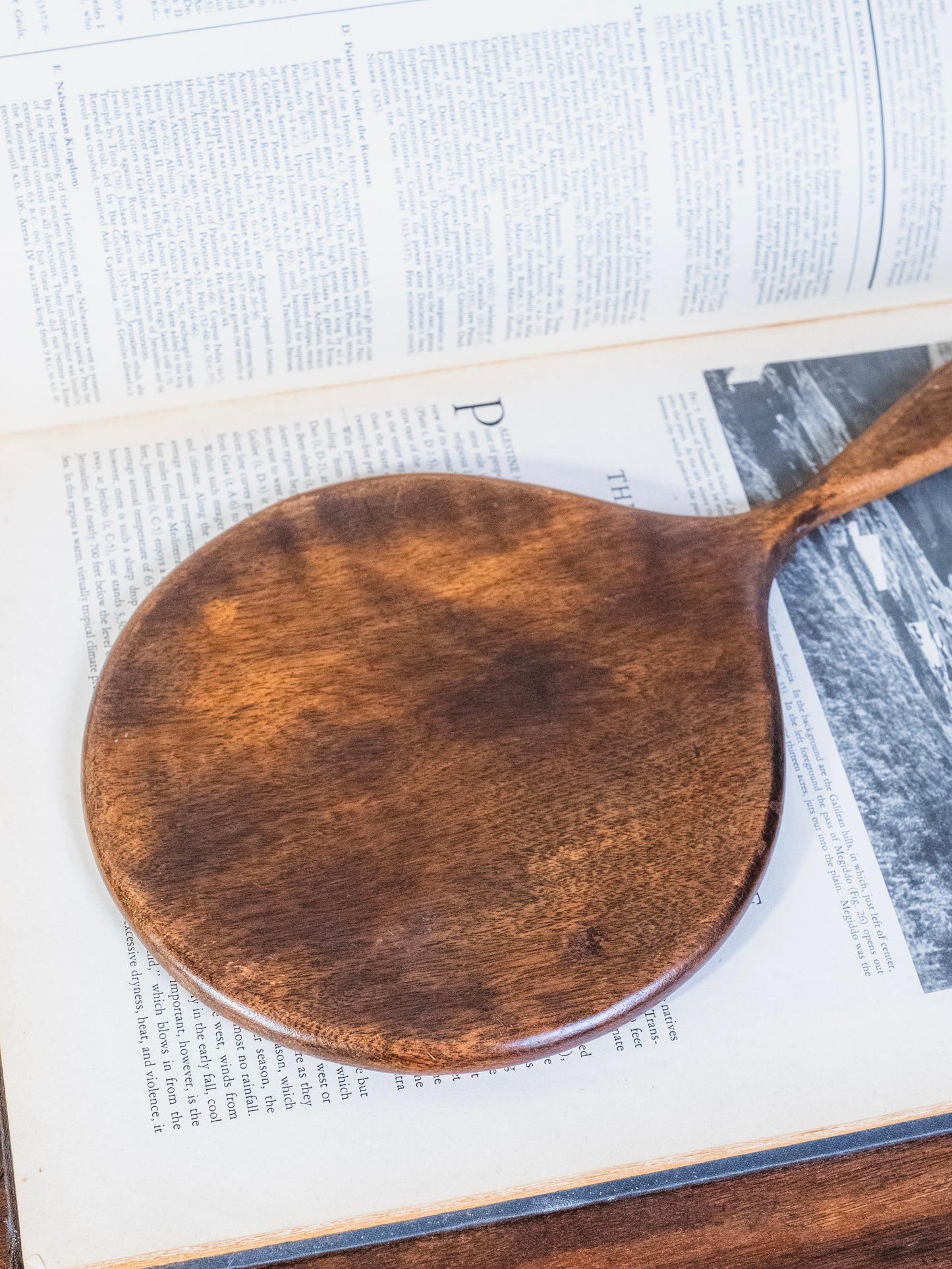 Vintage 1950s Wood Beveled Glass Hand Mirror