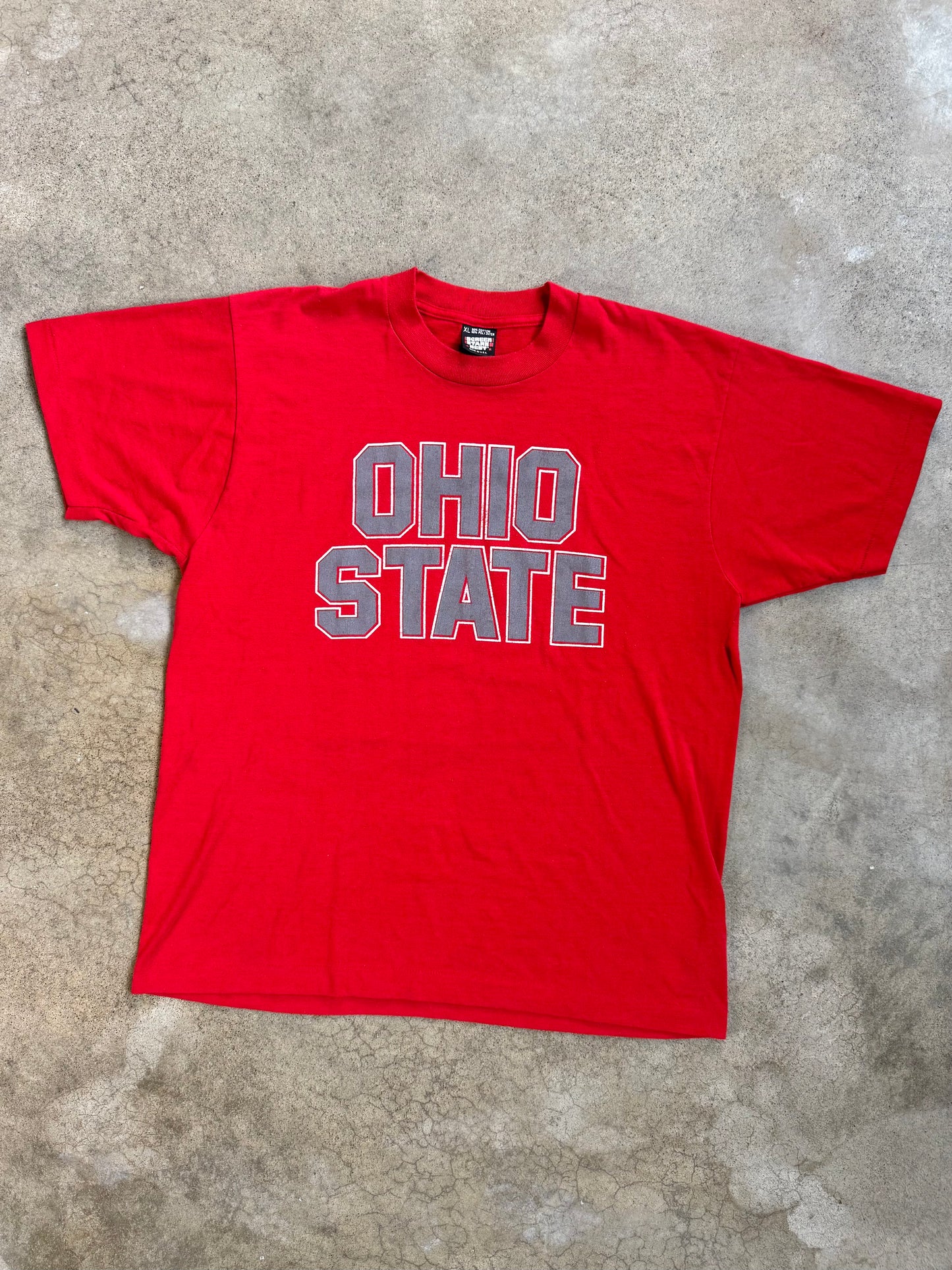 Vintage 1980s Screen Stars Red Ohio State Graphic Tee | XL