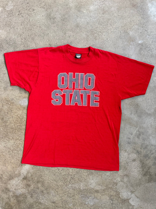 Vintage 1980s Screen Stars Red Ohio State Graphic Tee | XL