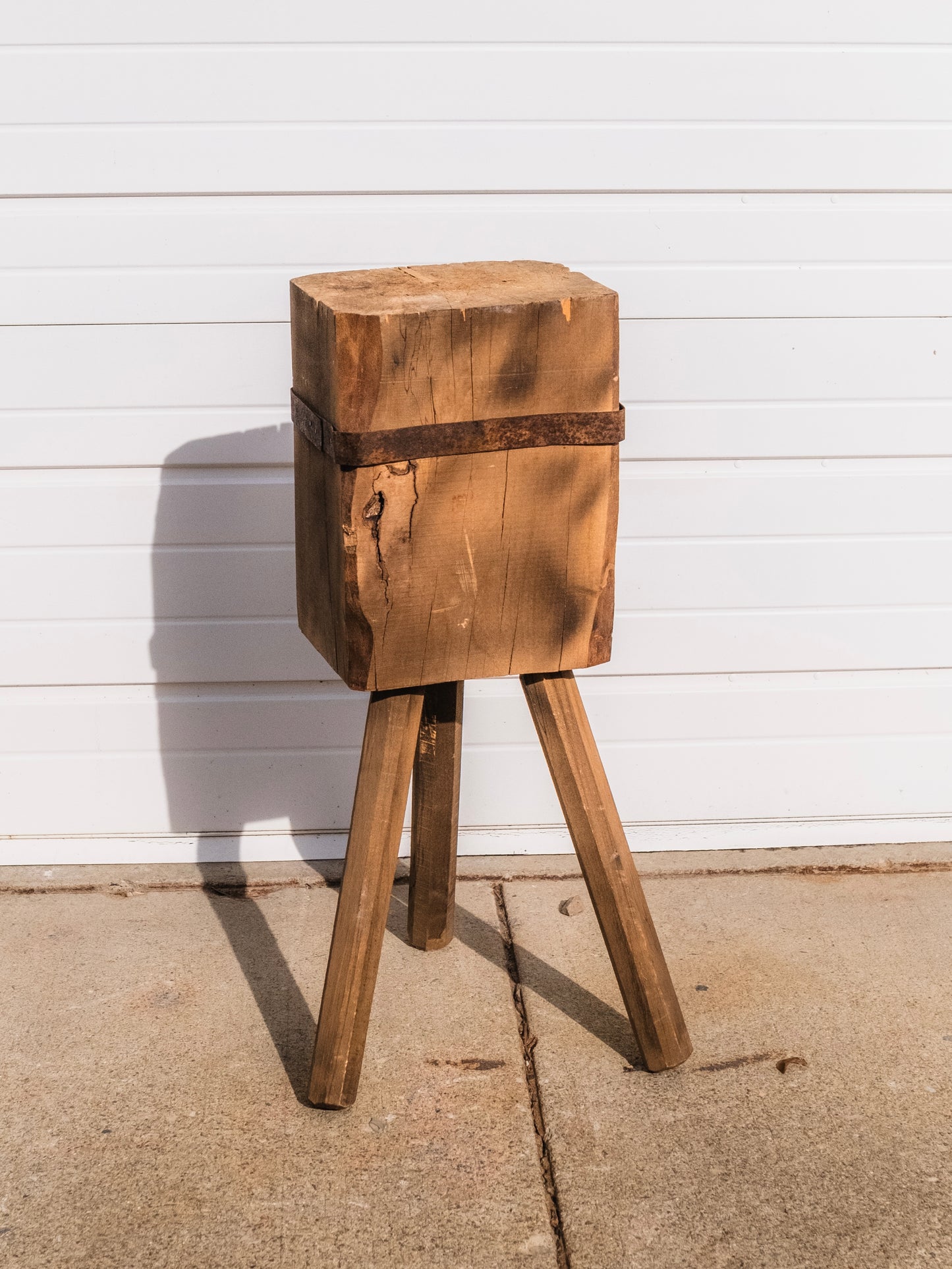 Vintage 1940s Wood 3-Legged Chopping Block Stand