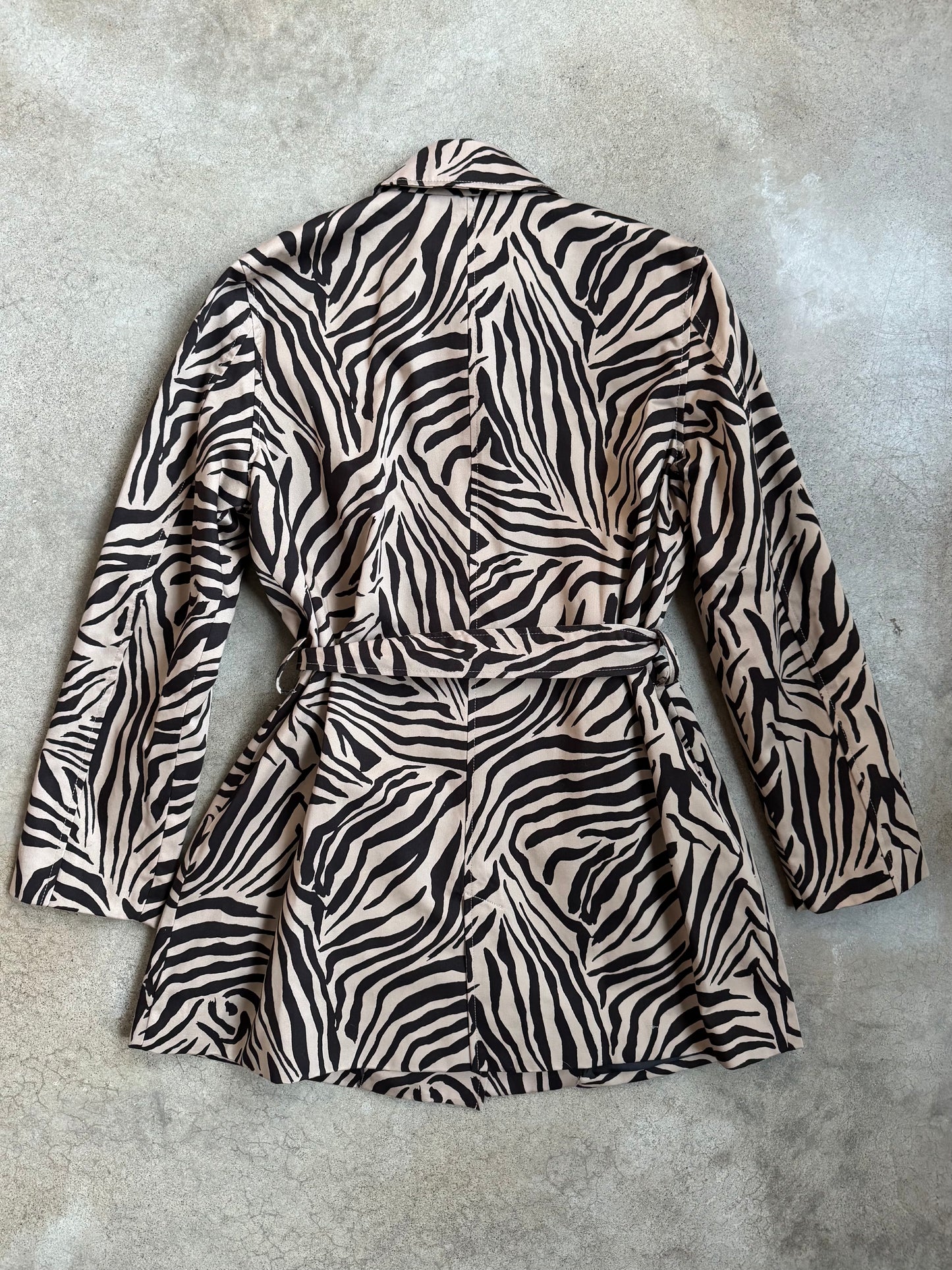 Vintage 1990s Brown Zebra Print Short Trench Coat | Medium