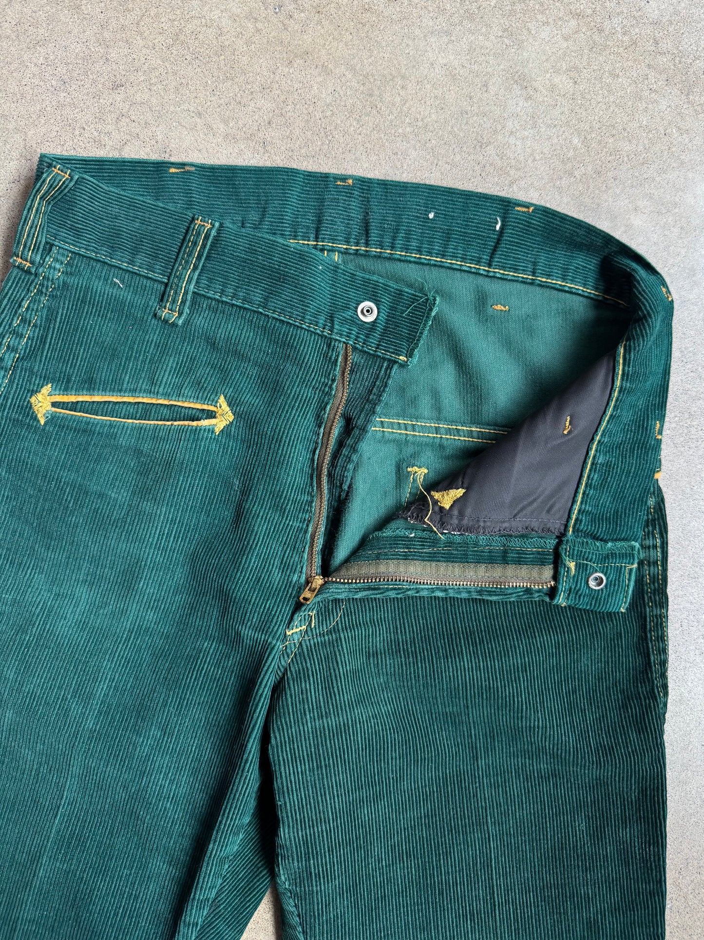Vintage 1960s Western Green Corduroy Flared Pants | Waist 30”