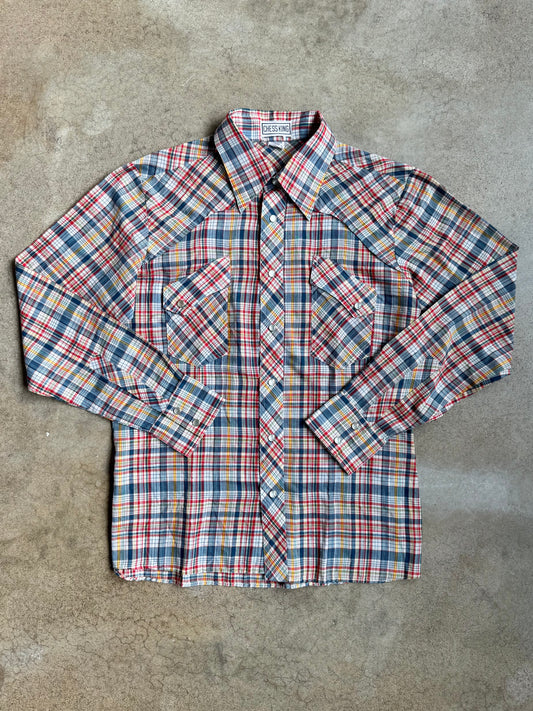 Vintage 1960s Chess King Multi-Color Plaid Western Pearl Snap Shirt | Large