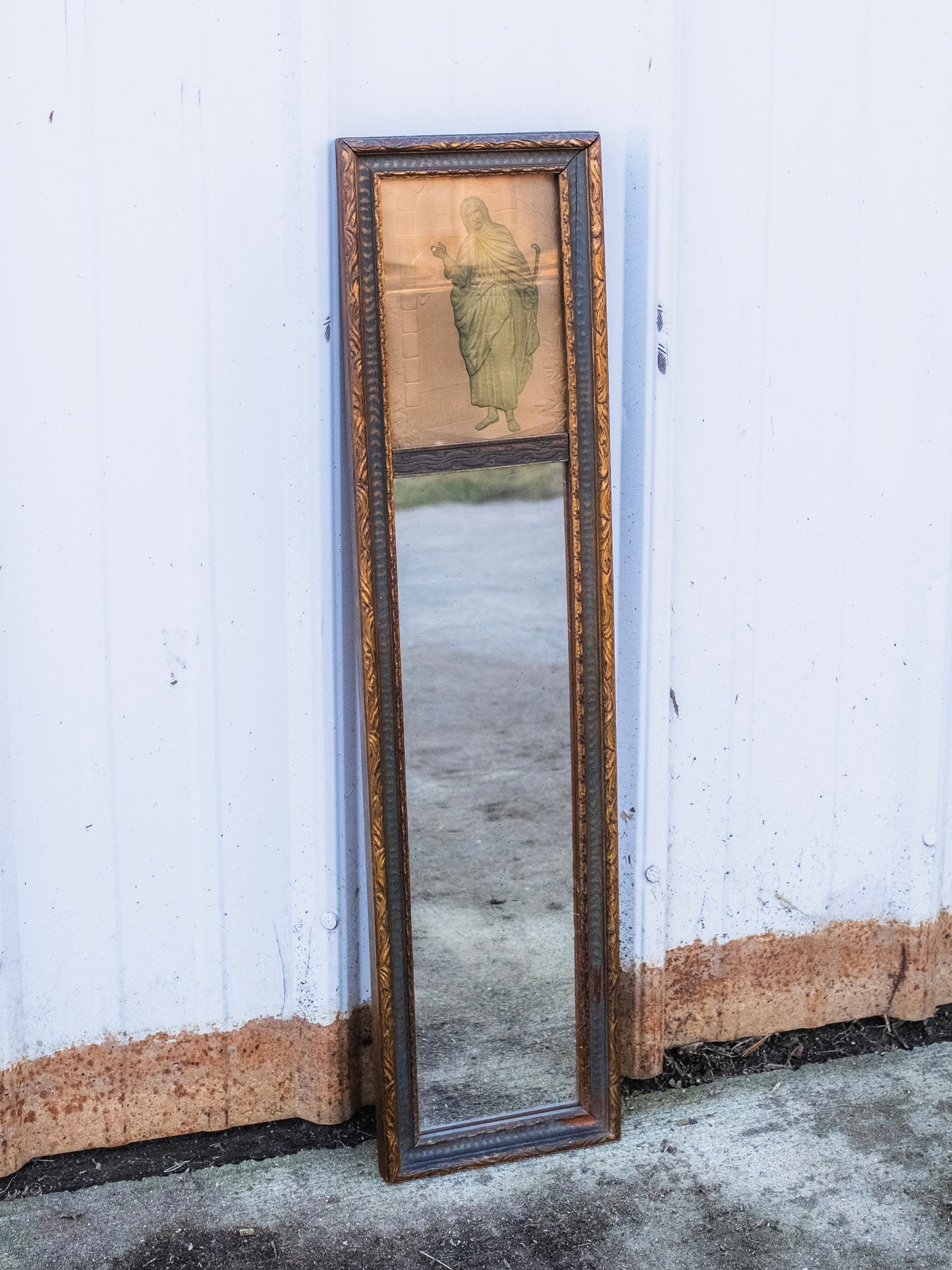 Antique 1900s Framed Jesus Christ Trumeau Mirror