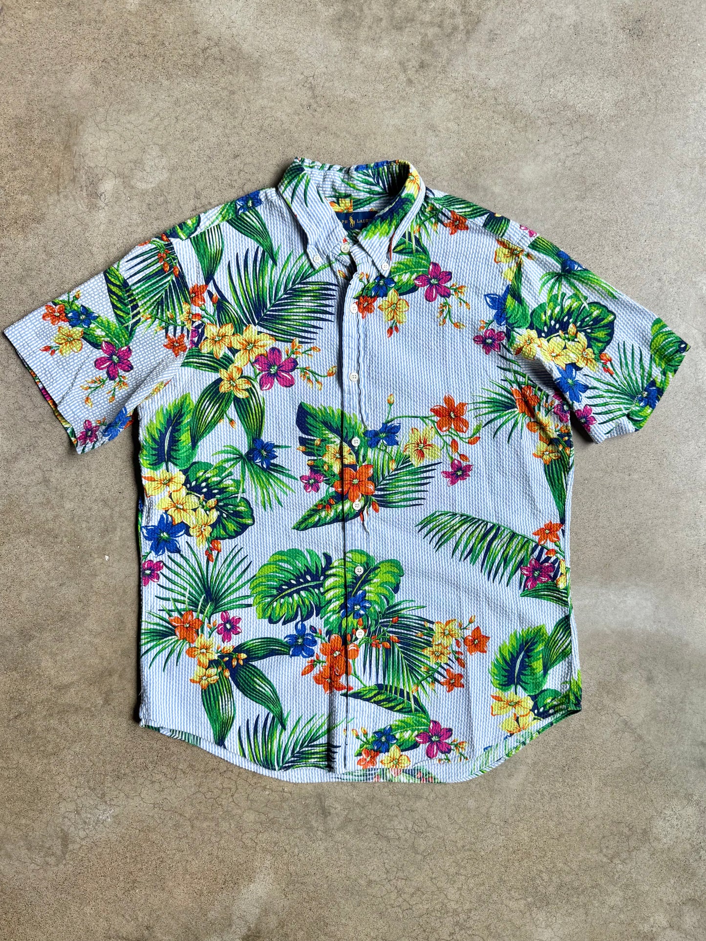 Polo Ralph Lauren Seersucker Hawaiian Floral Shirt | Large