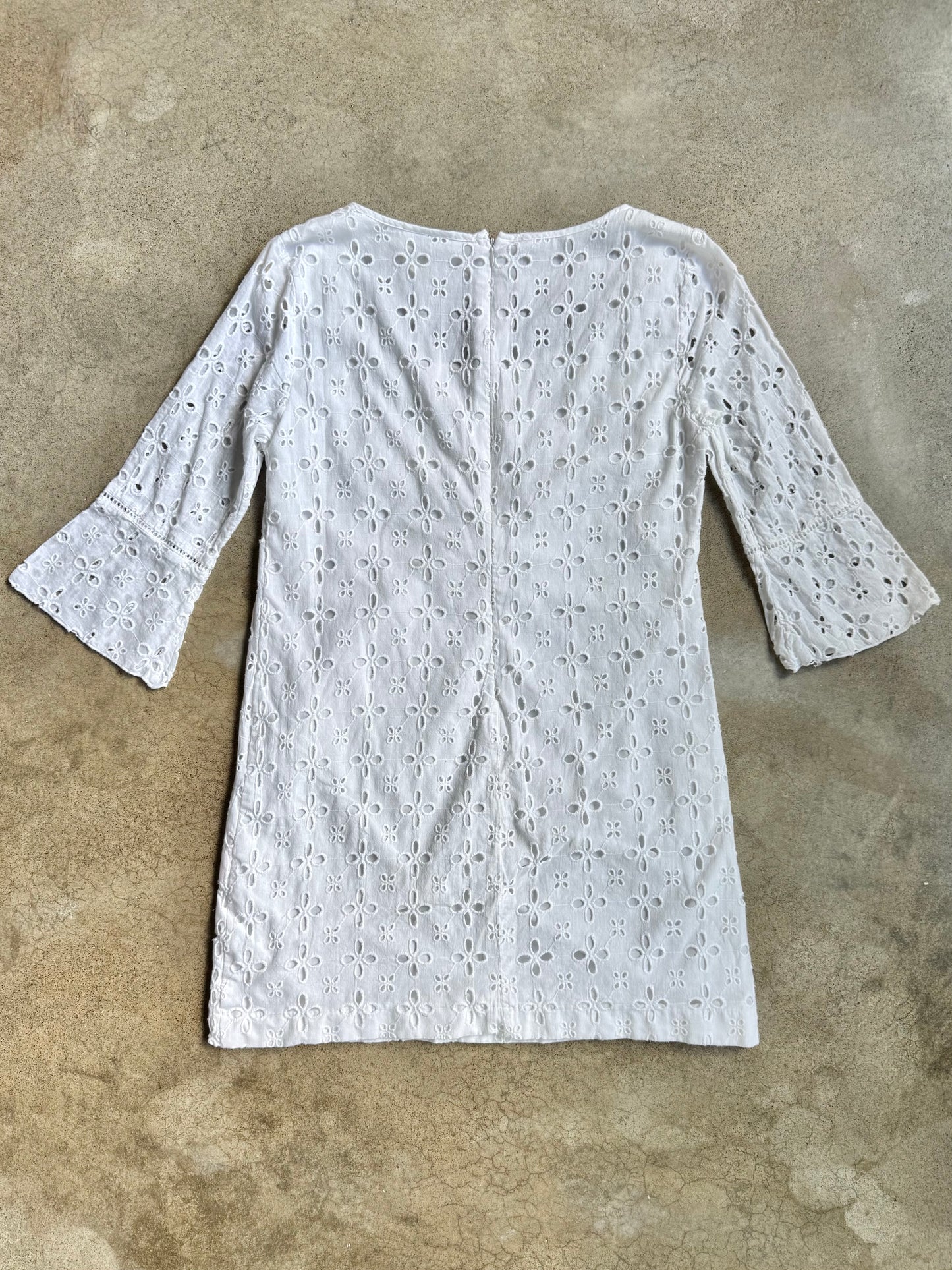 Vintage 1990s ICE White Floral Eyelet Cotton Mini Dress | Medium