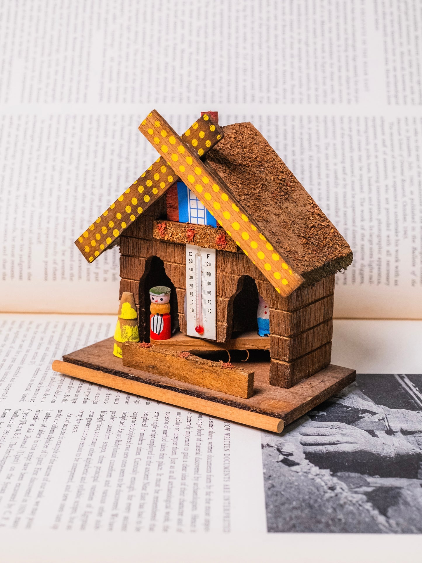 Vintage 1960s Folk Swiss Couple Wood Thermometer