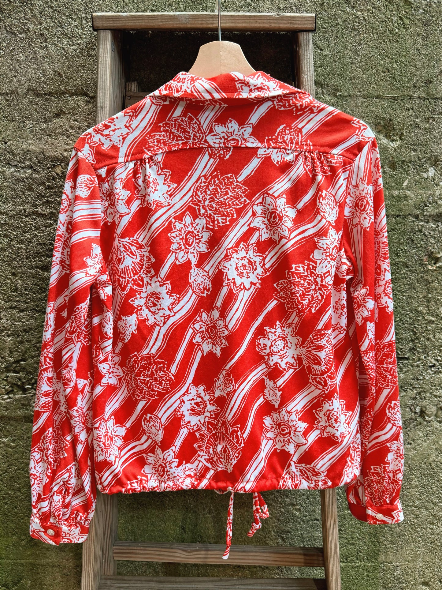 Vintage 1970s Andrew St. John Red Floral Polyester Disco Shirt