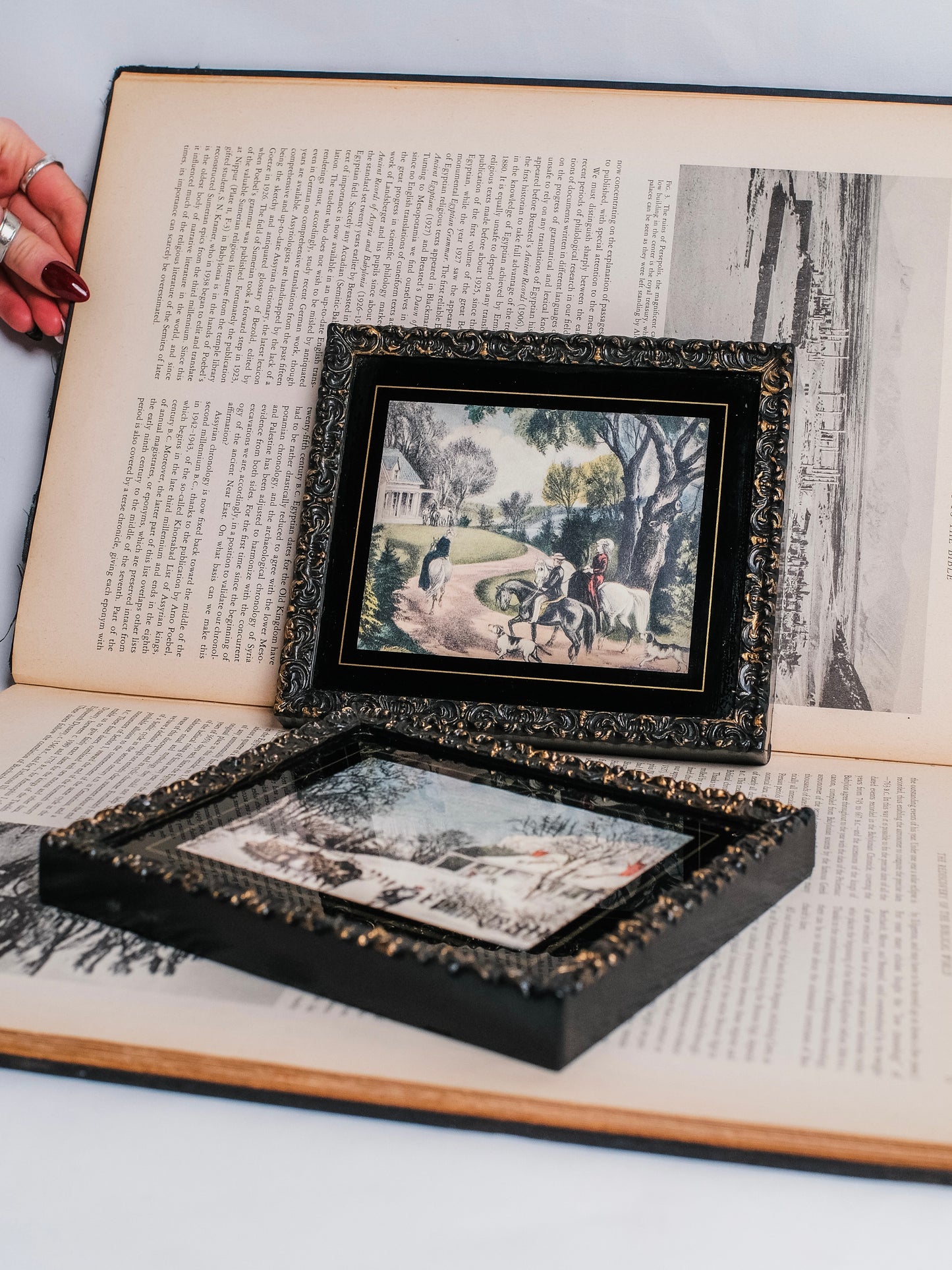 Vintage 1970s Currier & Ives Framed Print Wall Art | Set of 2