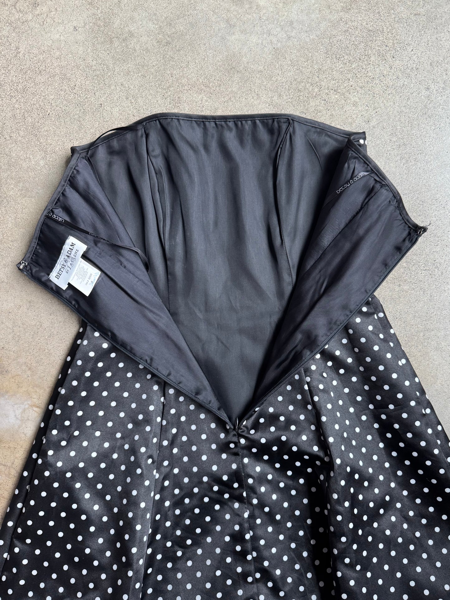 2000s Betsy & Adam Polka Dot Satin Strapless Mini Dress | S/M