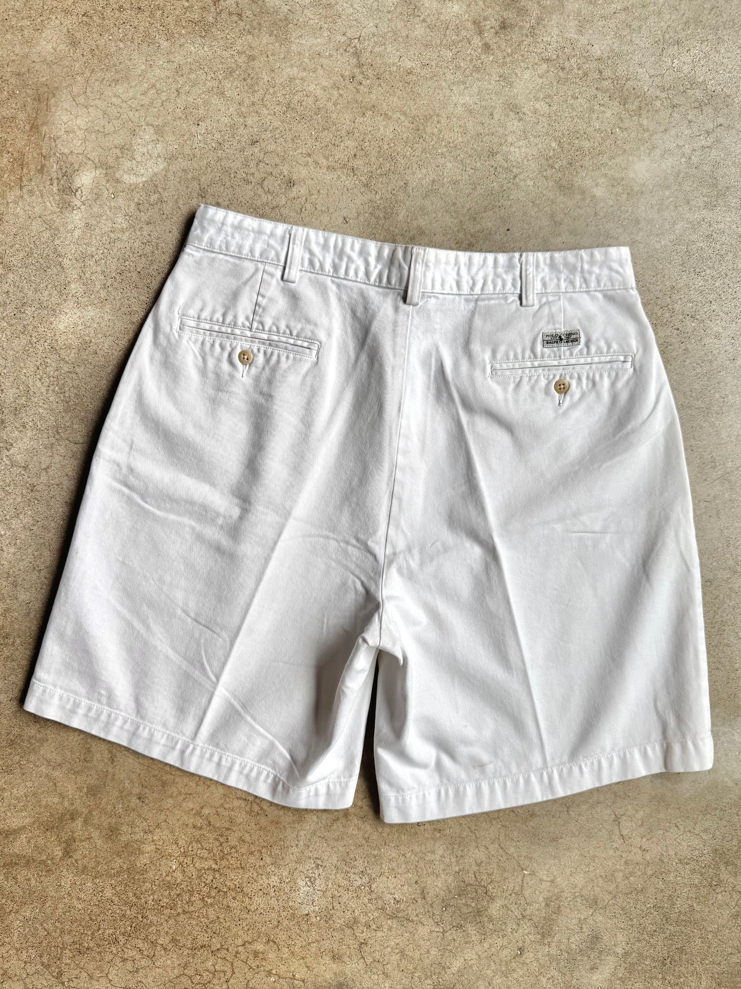 Vintage 1990s Polo Ralph Lauren White Pleated Cotton Shorts | Waist 34”