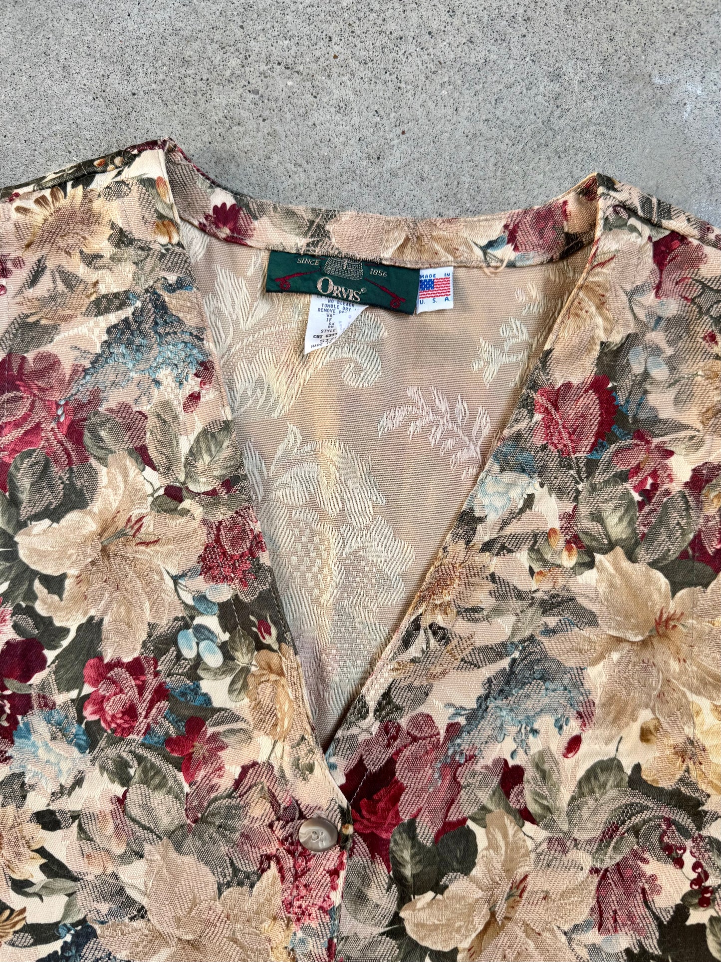Vintage 1990s Orvis Floral Pattern Tapestry Vest | Medium