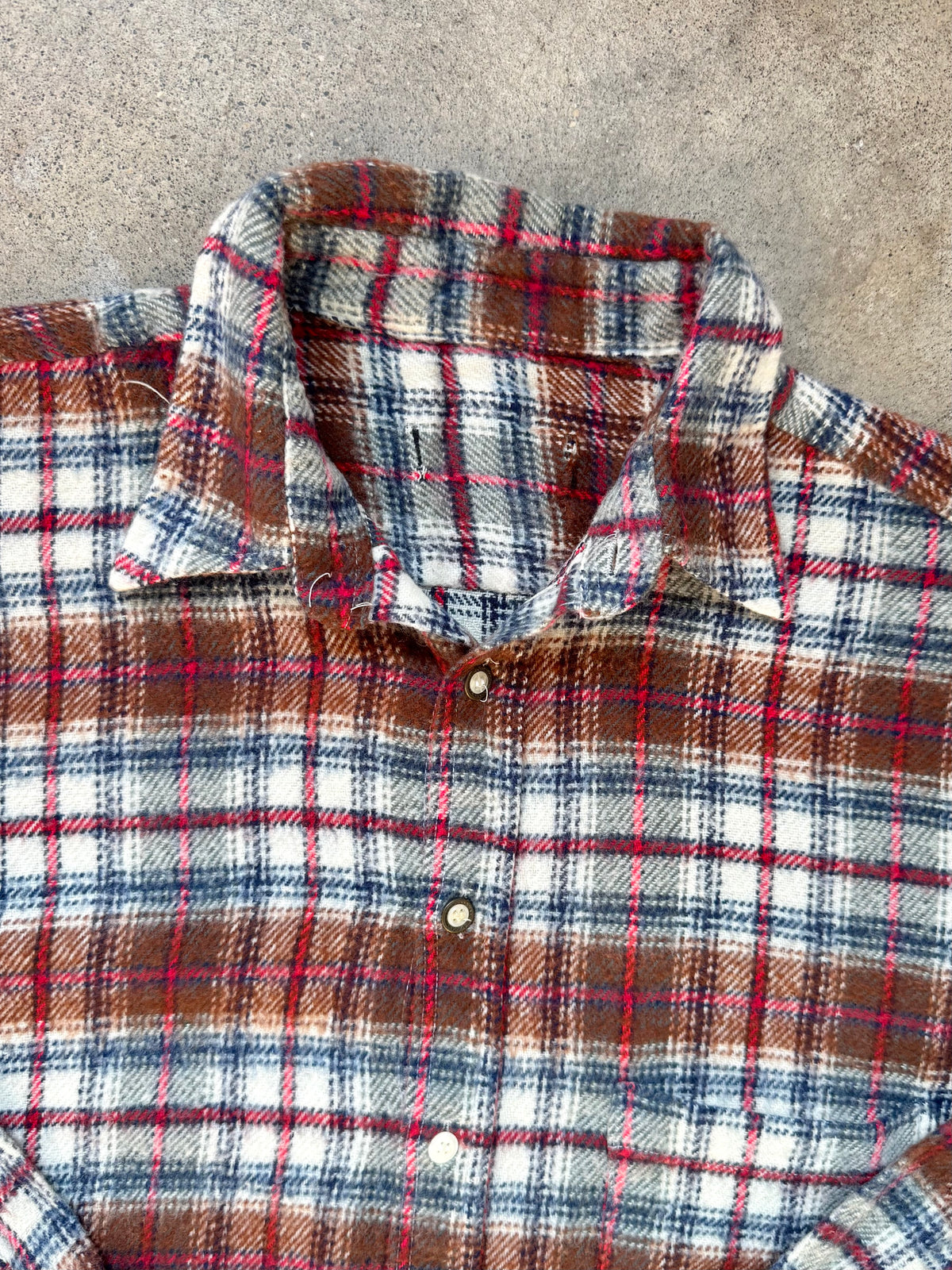 Vintage 1960s Brown & Blue Plaid Wool Flannel Shirt | Medium