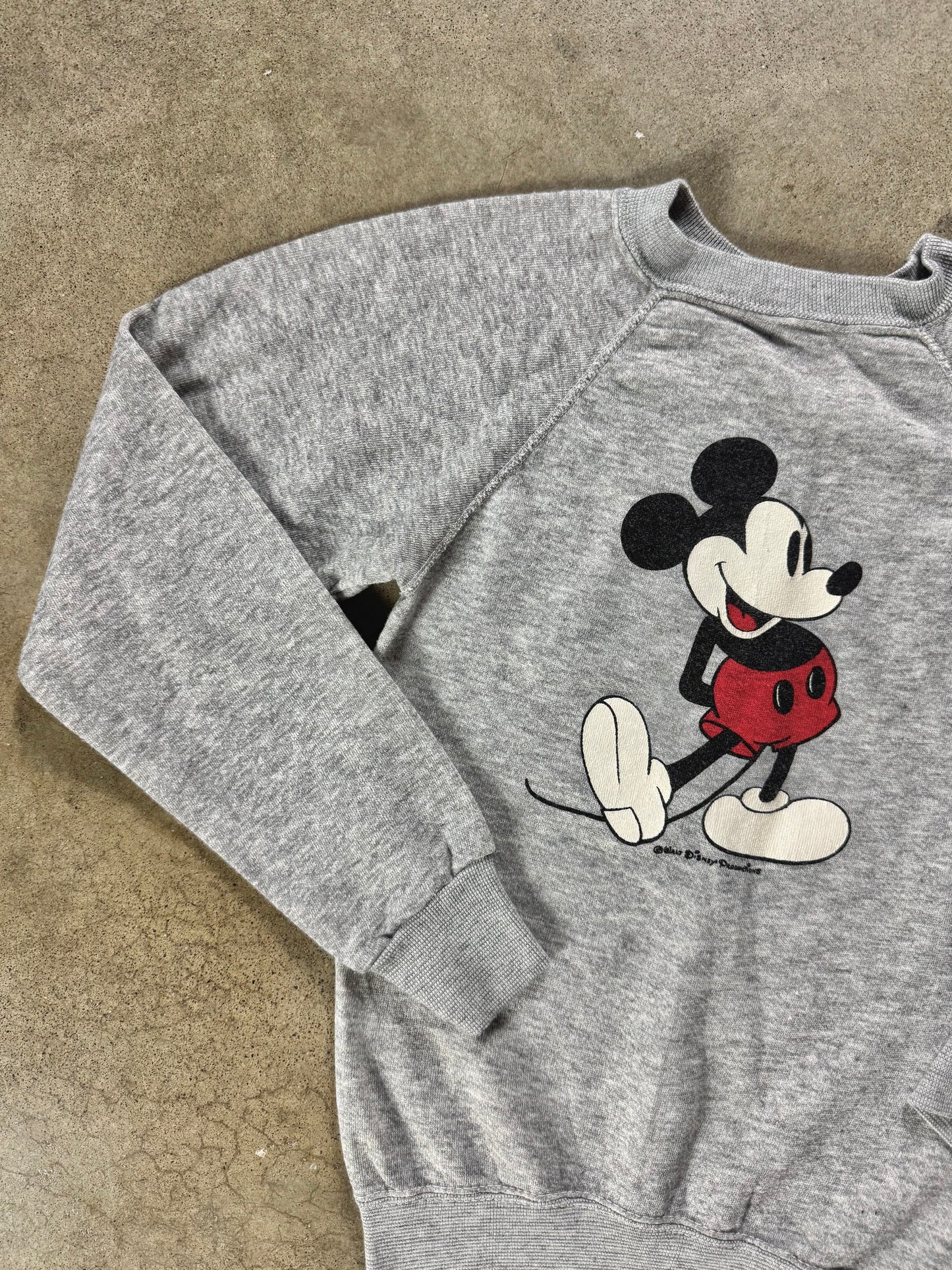 Vintage 1980s Disney Mickey Mouse Grey Raglan Sweatshirt | Youth XL