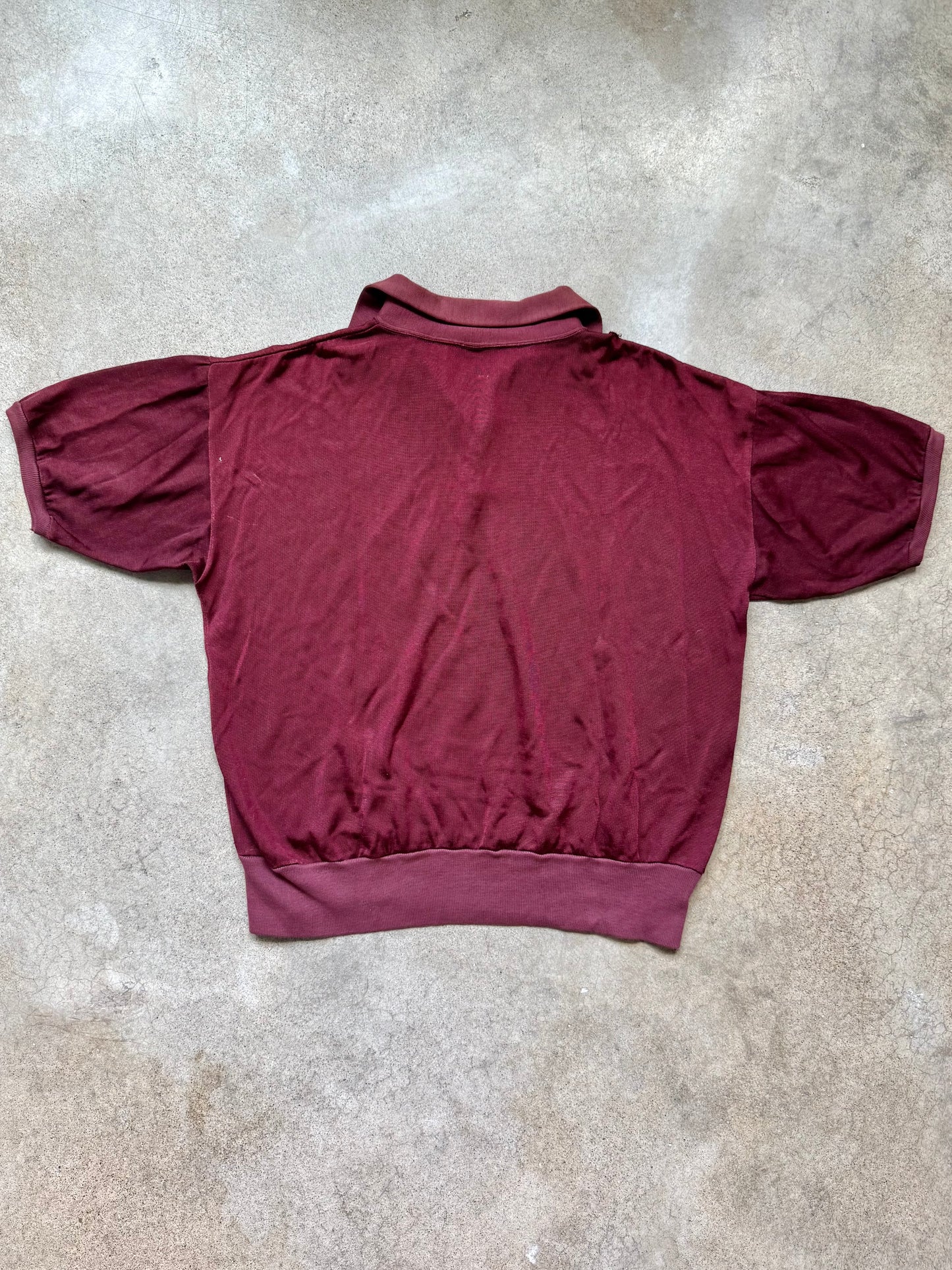 Vintage 1960s Champion Burgundy “Linden Eagles Staff” Quarter-Zip Polo Shirt | Large