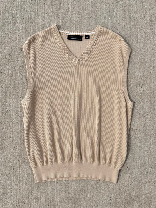 Vintage 1990s Greg Norman Beige Cotton Sweater Vest | Large