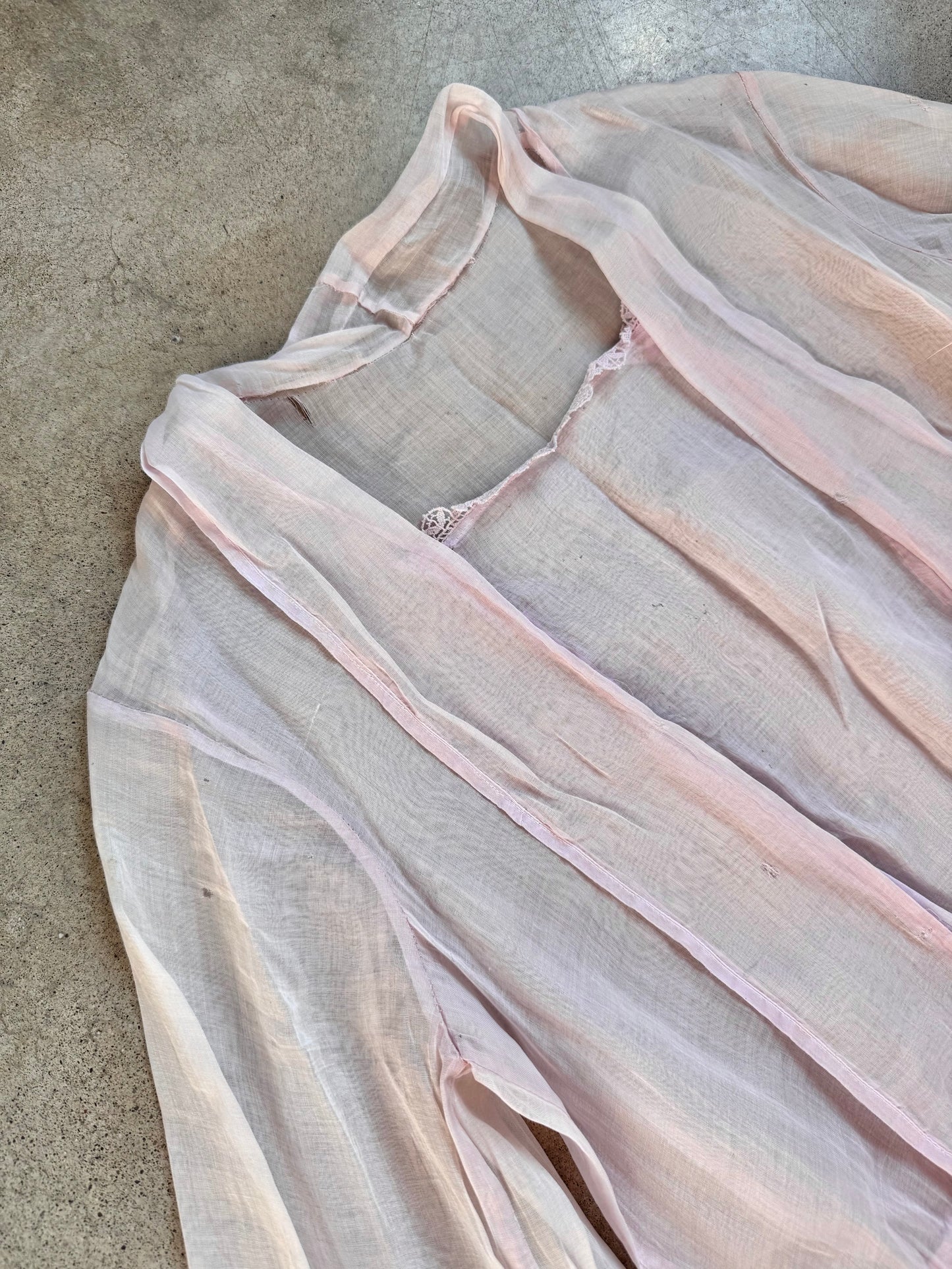 Antique 1920s Handmade Pale Pink Sheer Lawn Dress | Small