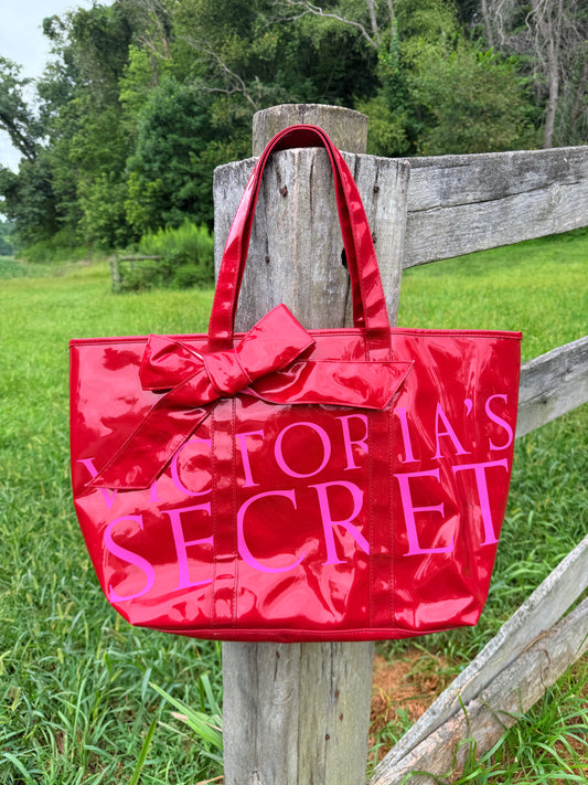2000's Hot Pink and Red Victorias Secret Bow Tote Bag