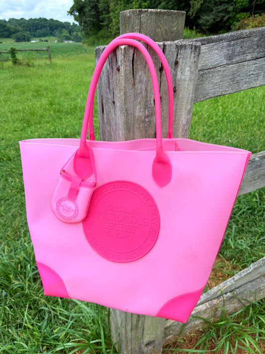 2007 Victorias Secret Hot Pink Rubber Tote Beach Bag