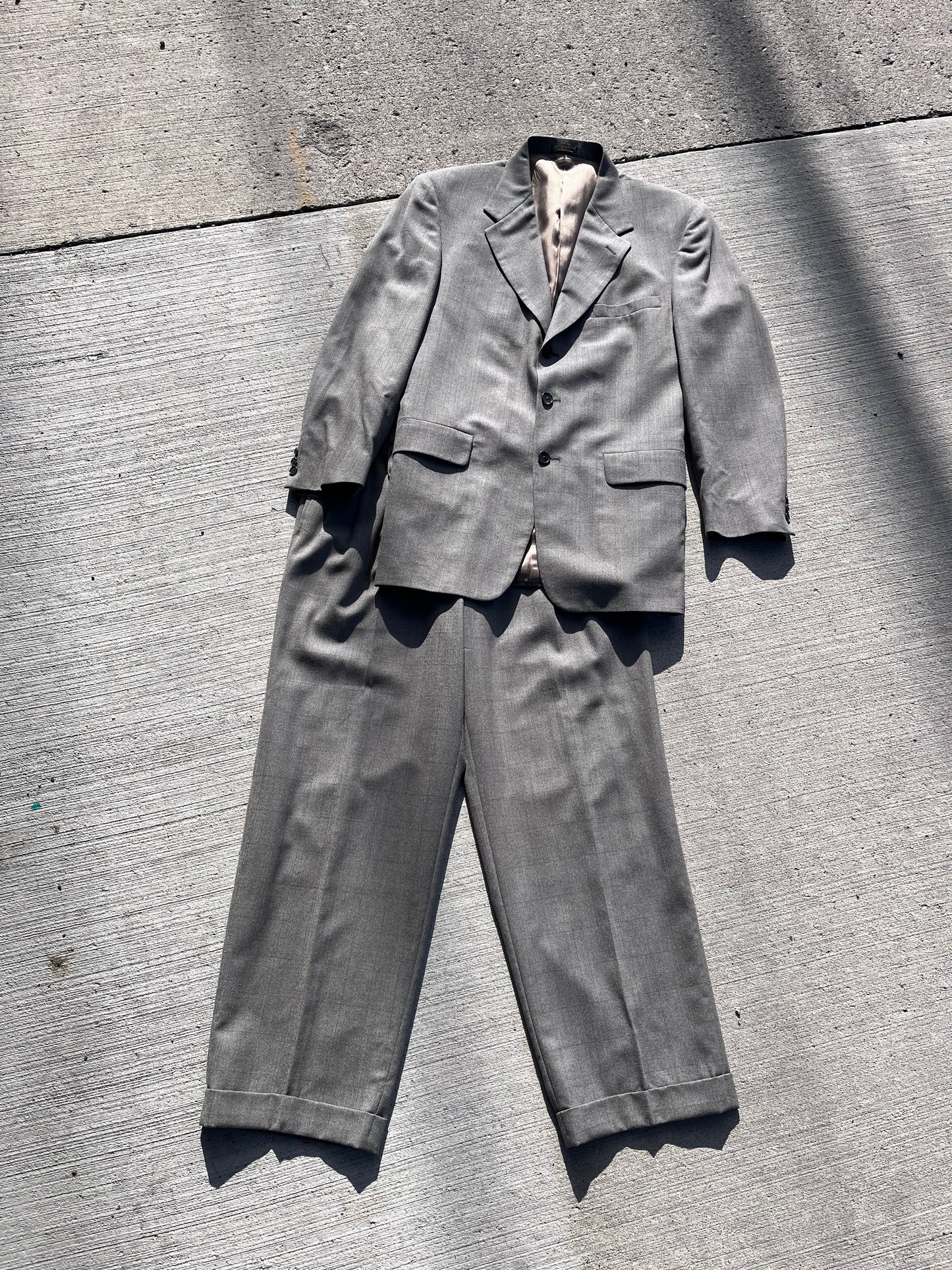 Vintage La Mar Mens Grey Wool Suit | Medium