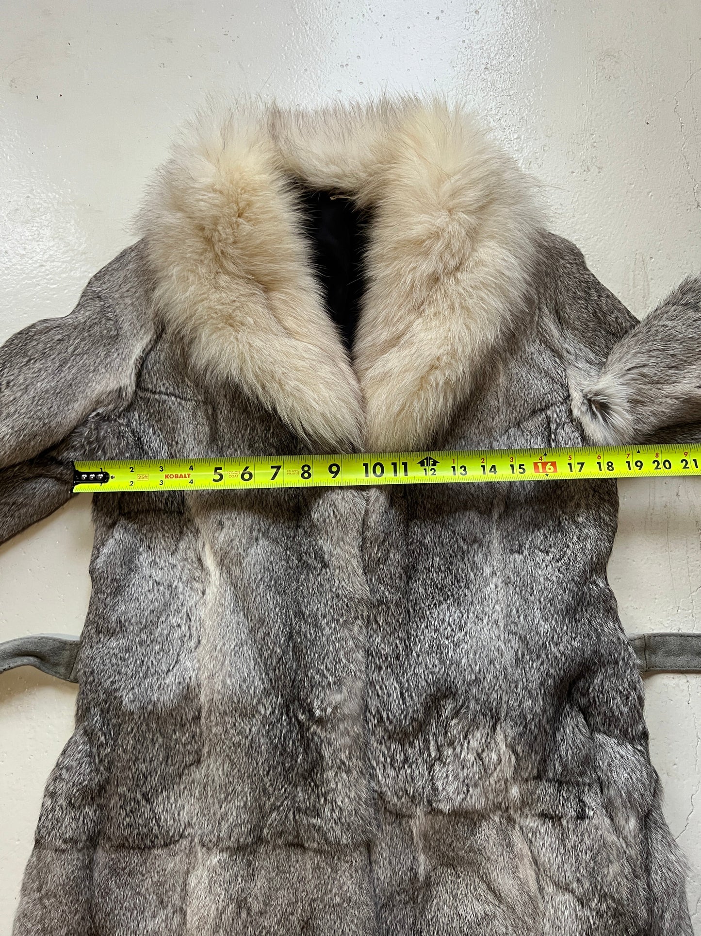 Vintage Grey Rabbit Fur Tie Waist Coat | Medium