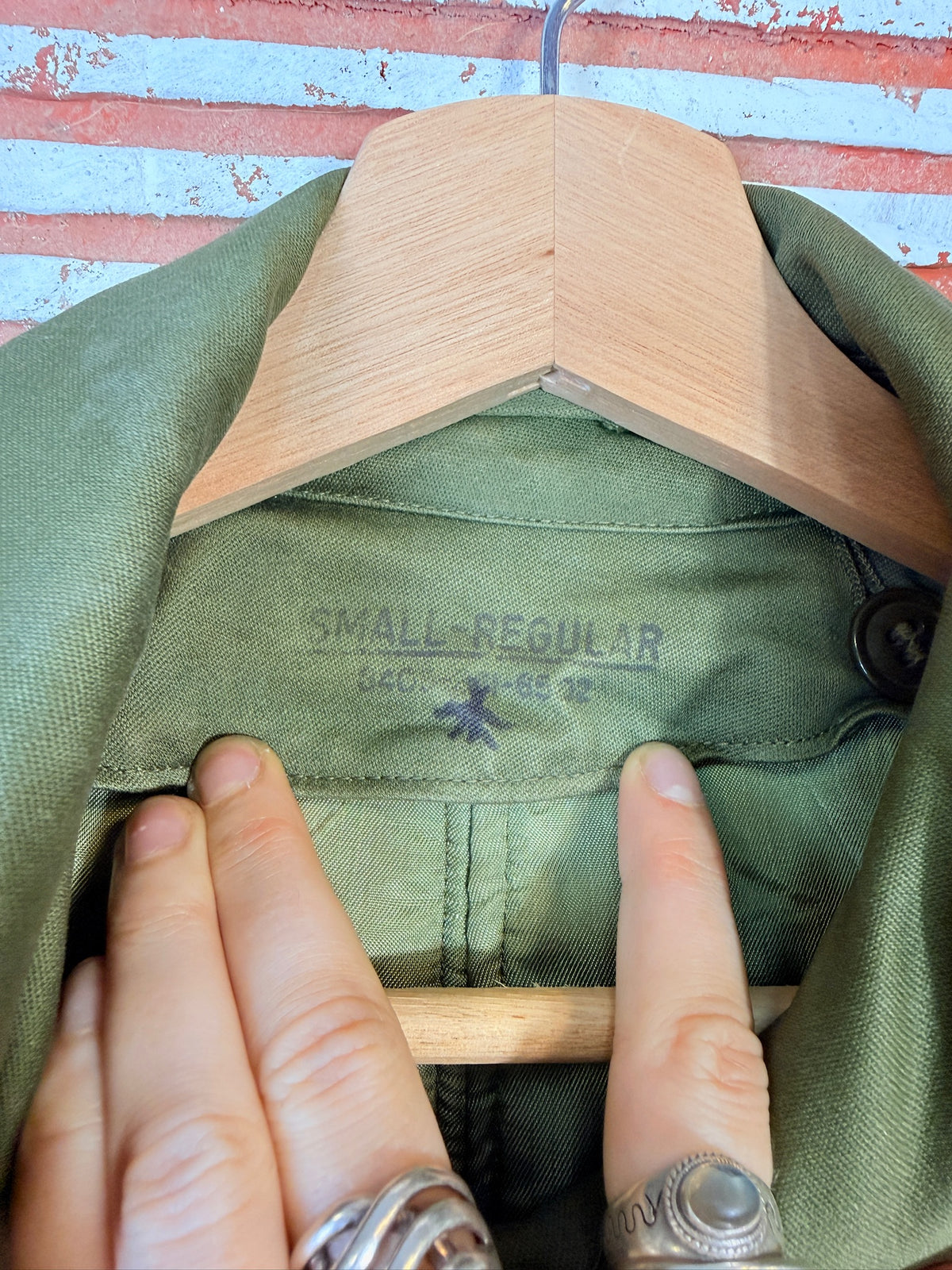 Vintage 1950's Green Canvas Wool Lined Military Trench Coat