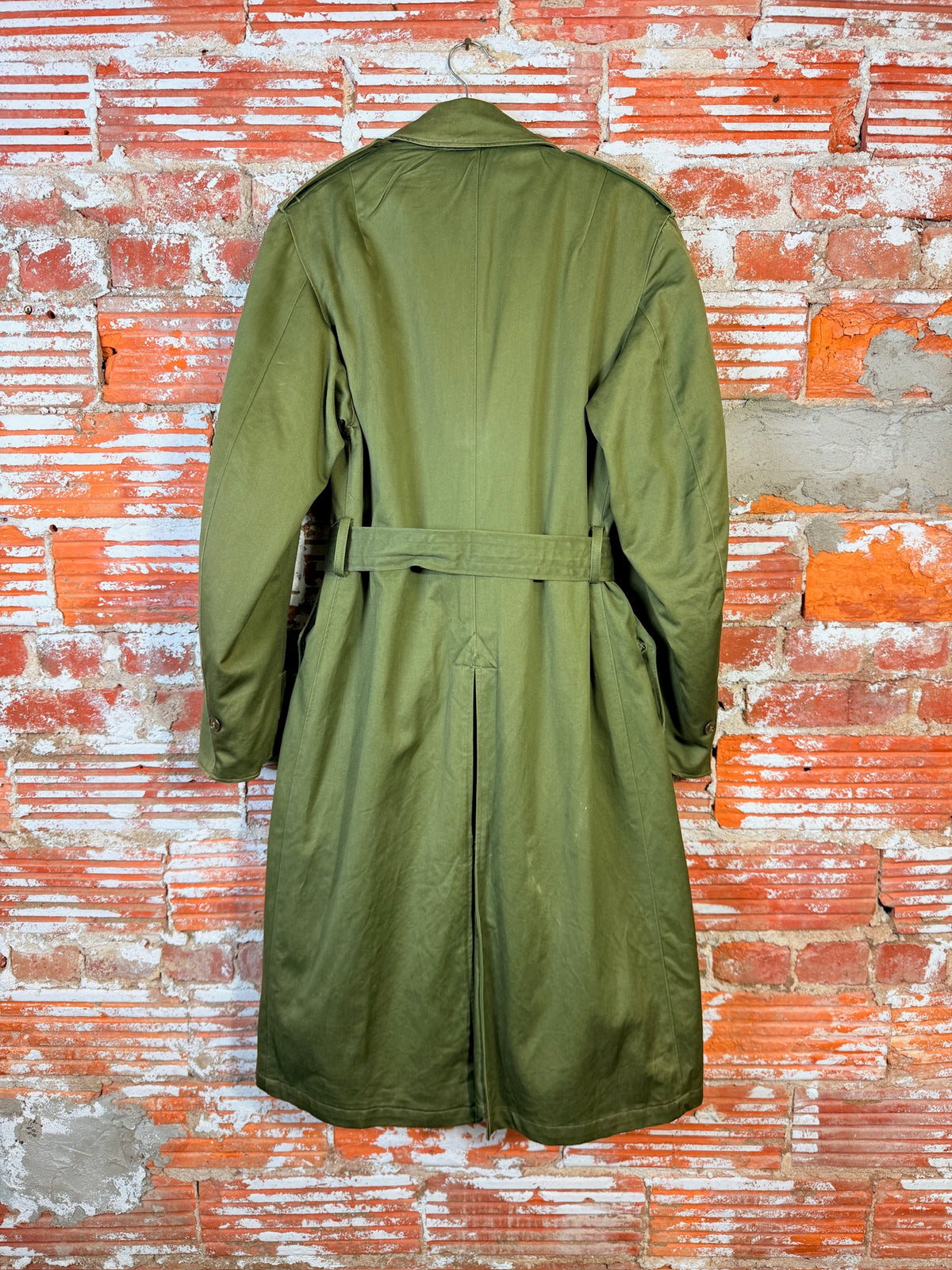 Vintage 1950's Green Canvas Wool Lined Military Trench Coat