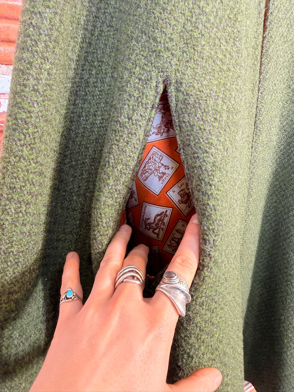 Vintage 1960's Handmade Green Wool Zodiac Lined Cape