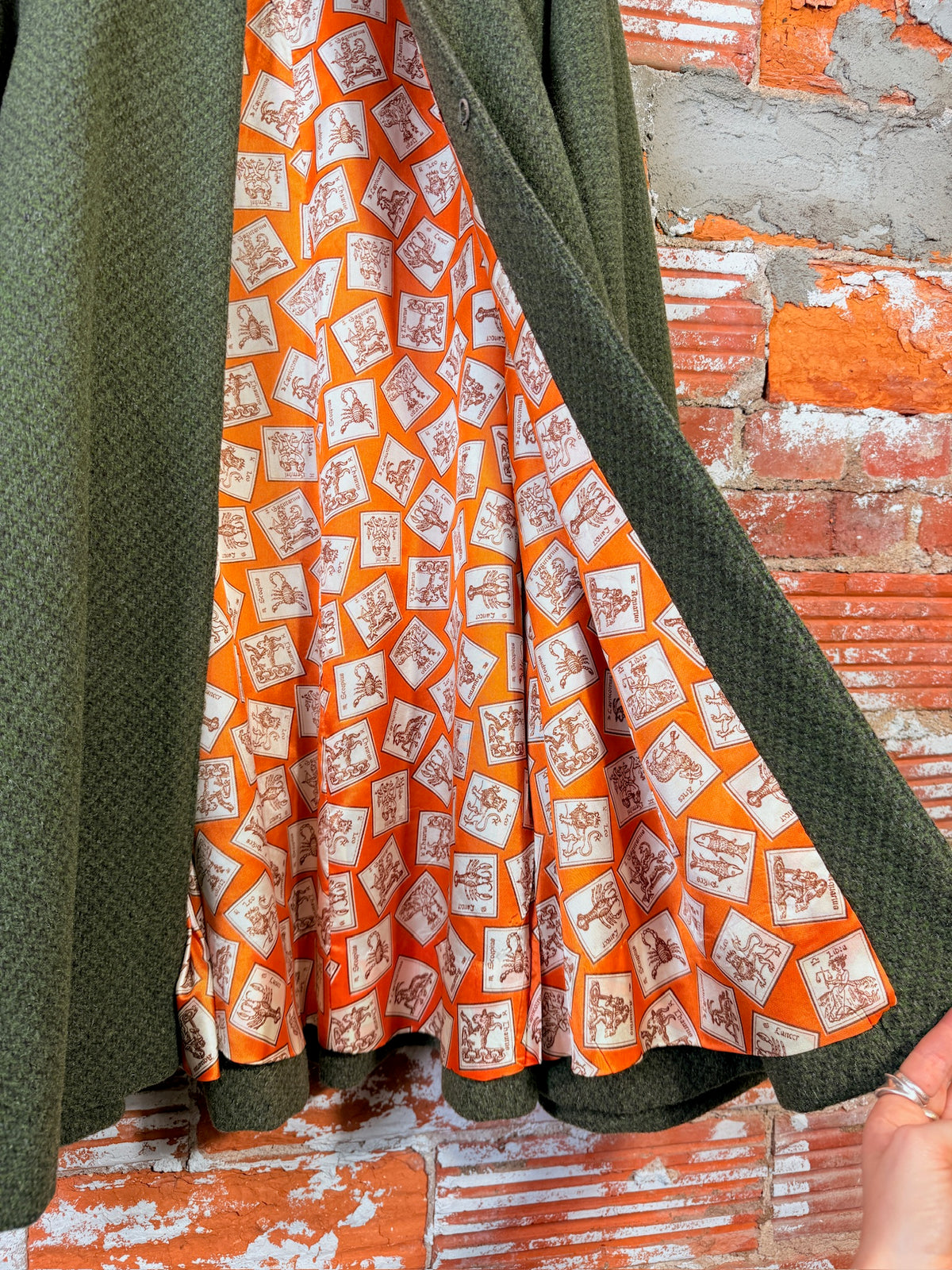 Vintage 1960's Handmade Green Wool Zodiac Lined Cape