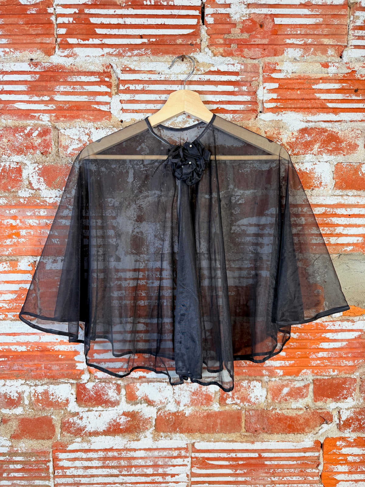 Vintage 1950's Black Chiffon Sheer Formal Cape