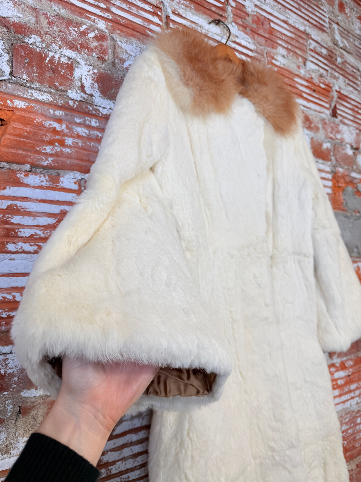 Vintage 1950's White Ermine & Fox Fur Collar Trench Coat