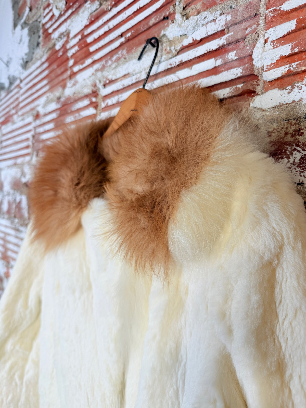 Vintage 1950's White Ermine & Fox Fur Collar Trench Coat