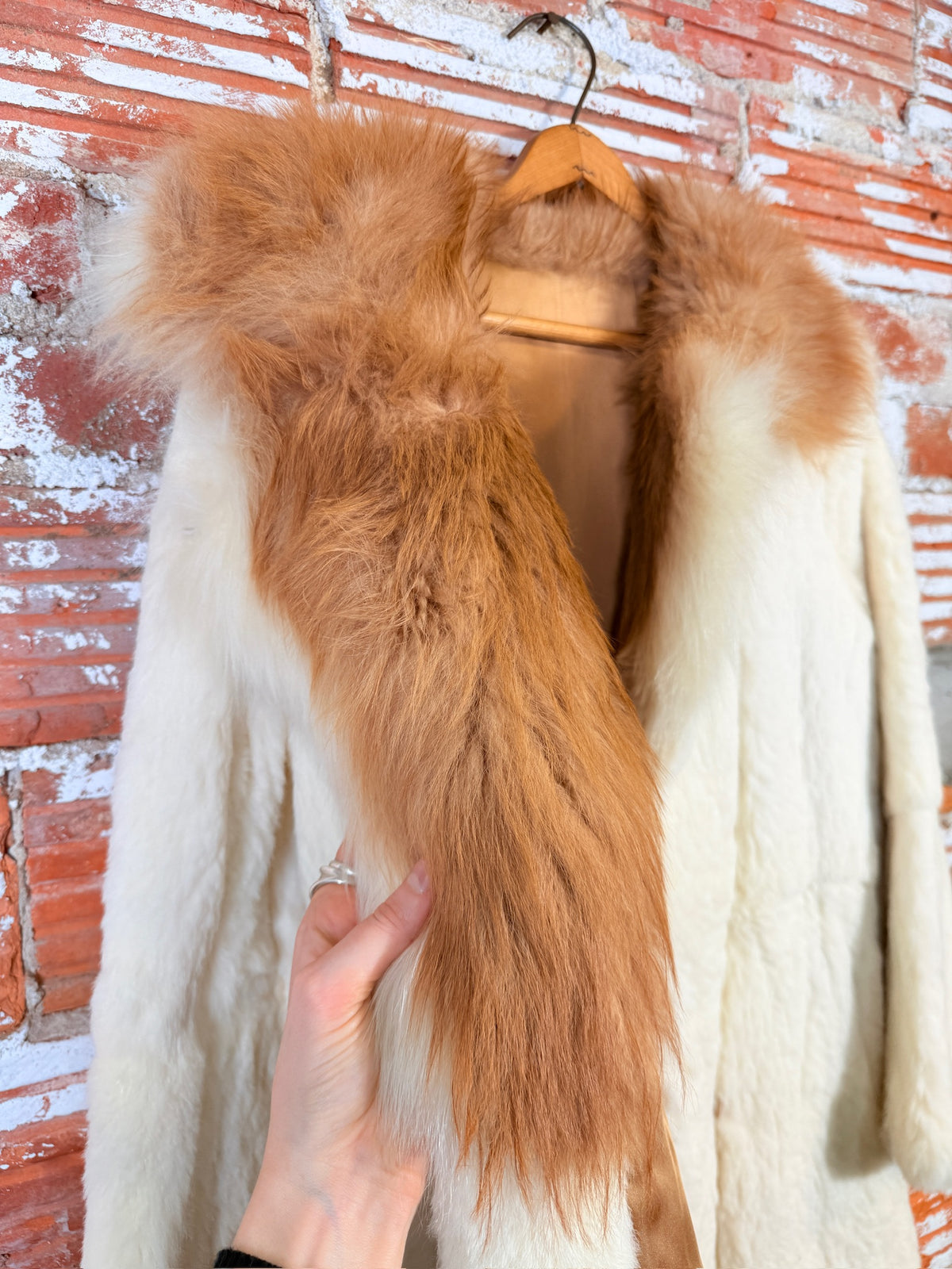 Vintage 1950's White Ermine & Fox Fur Collar Trench Coat