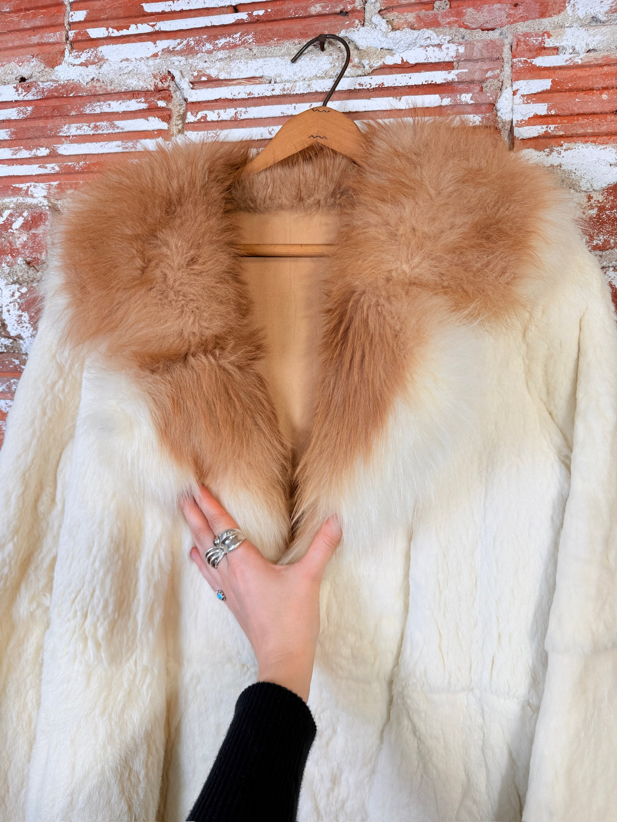 Vintage 1950's White Ermine & Fox Fur Collar Trench Coat