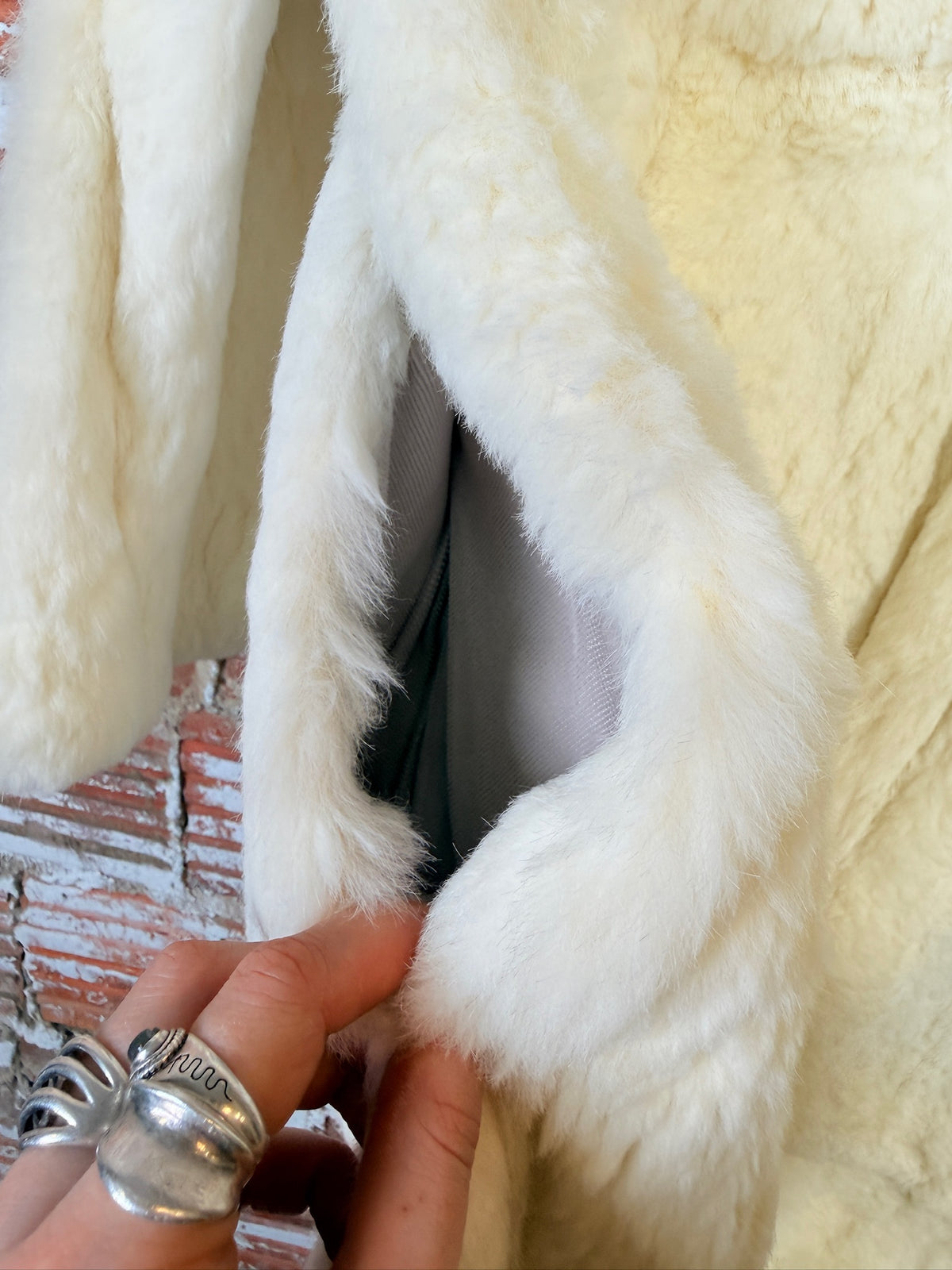 Vintage 1950's White Ermine & Fox Fur Collar Trench Coat