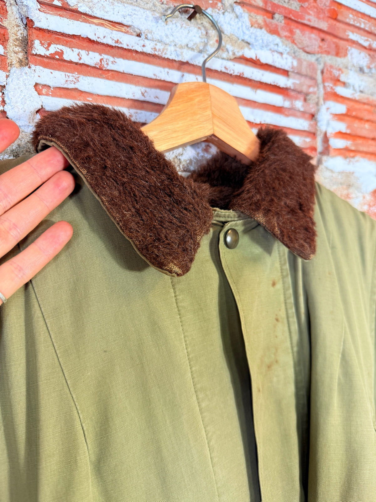 Vintage 1950's Green Military Canvas Alpaca-Lined Parka Trench Coat