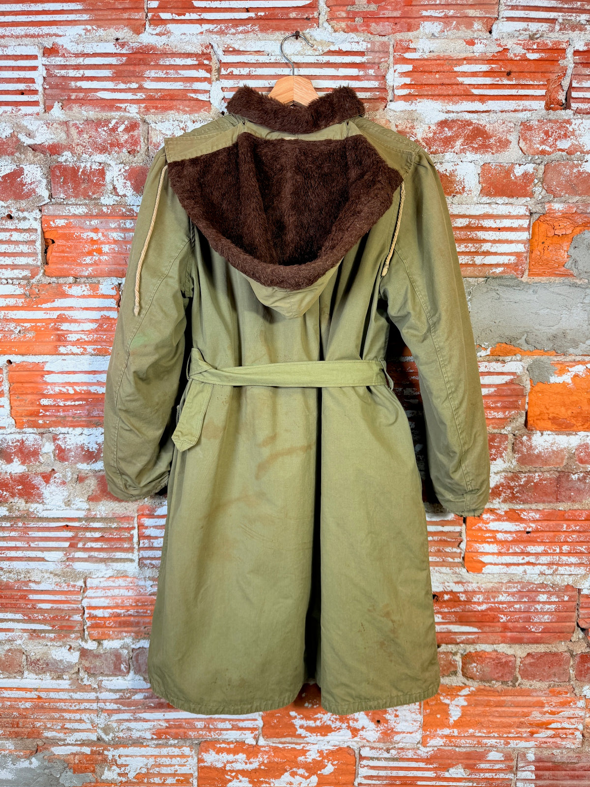Vintage 1950's Green Military Canvas Alpaca-Lined Parka Trench Coat