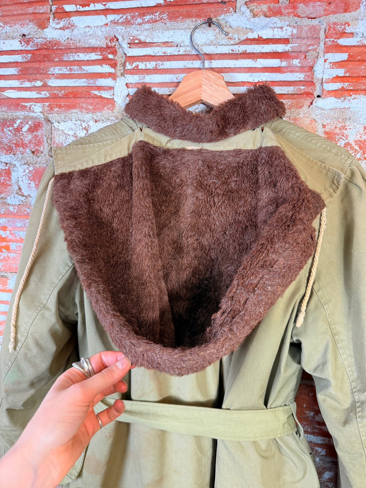 Vintage 1950's Green Military Canvas Alpaca-Lined Parka Trench Coat