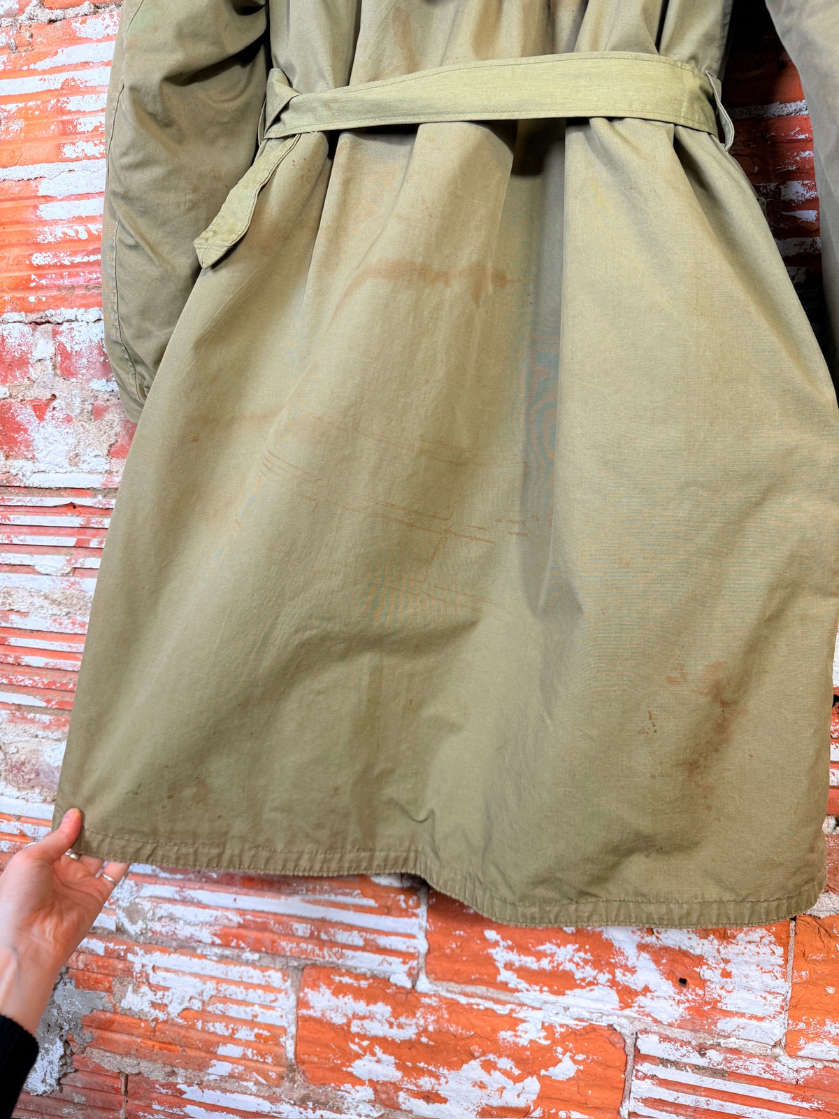 Vintage 1950's Green Military Canvas Alpaca-Lined Parka Trench Coat