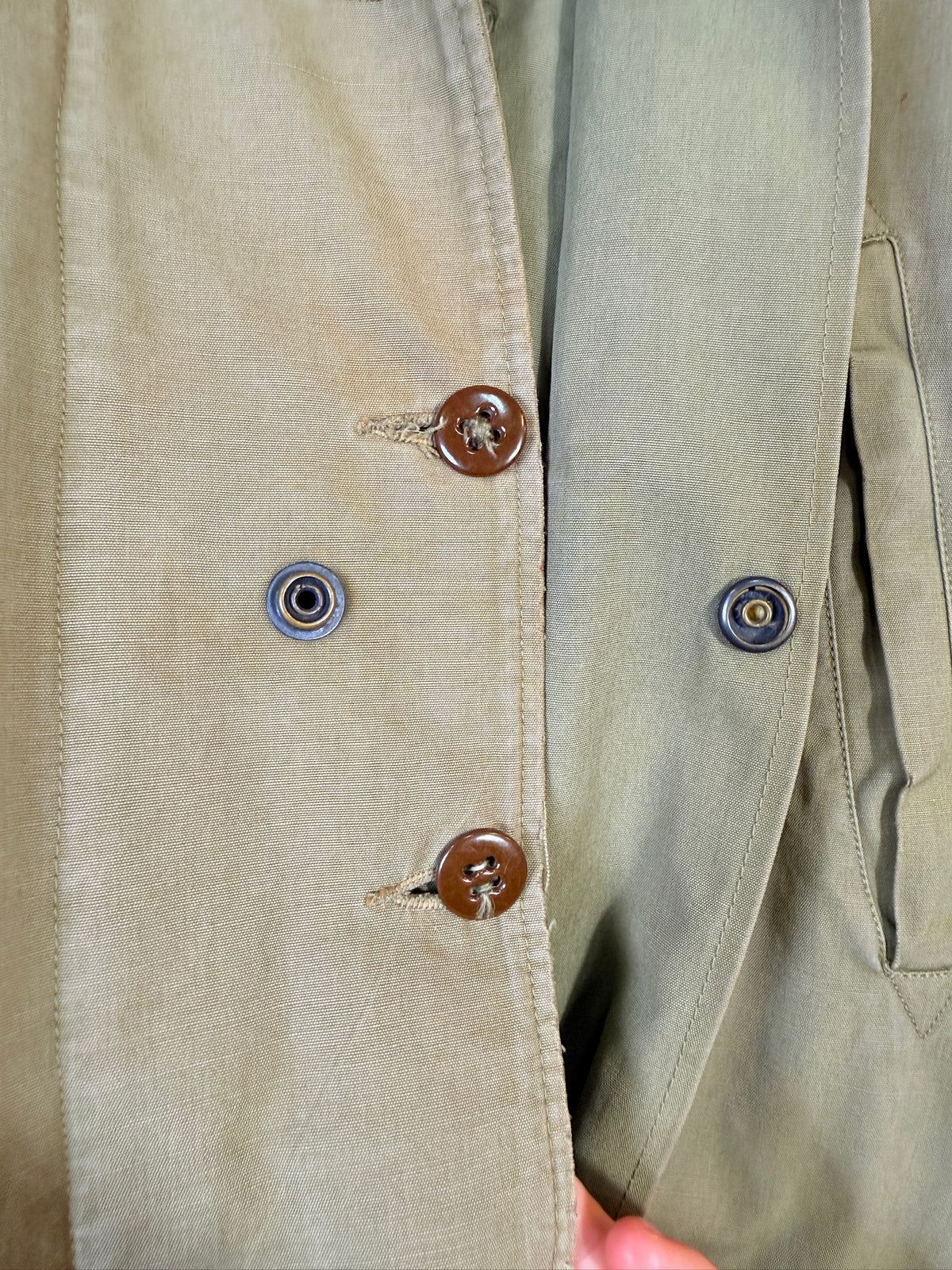Vintage 1950's Green Military Canvas Alpaca-Lined Parka Trench Coat