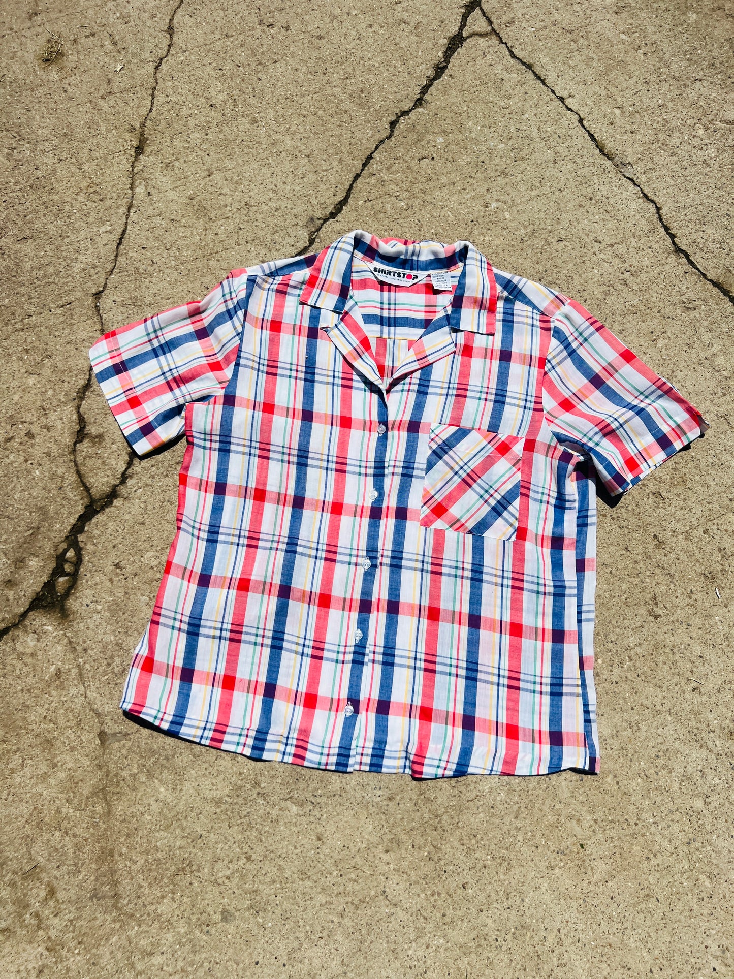 80's Shirt Stop Red and Blue Cotton Blouse