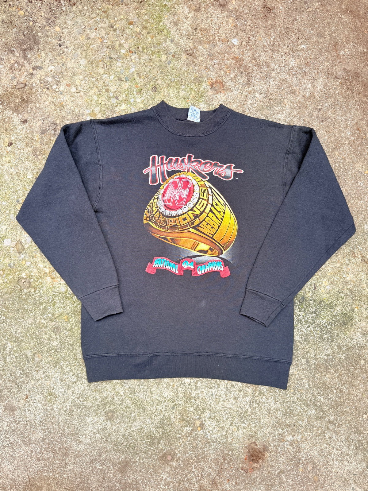 Vintage 1994 Champion Black Nebraska Huskers Crew Neck Sweatshirt