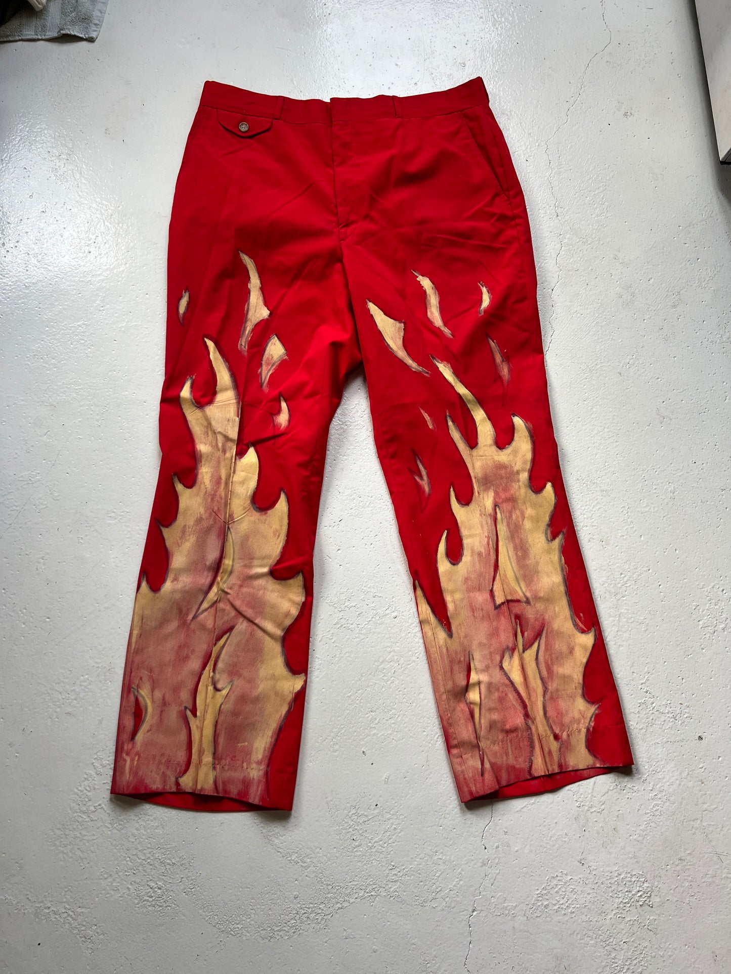 Vintage Hand Painted Fire Pants | Large (36)