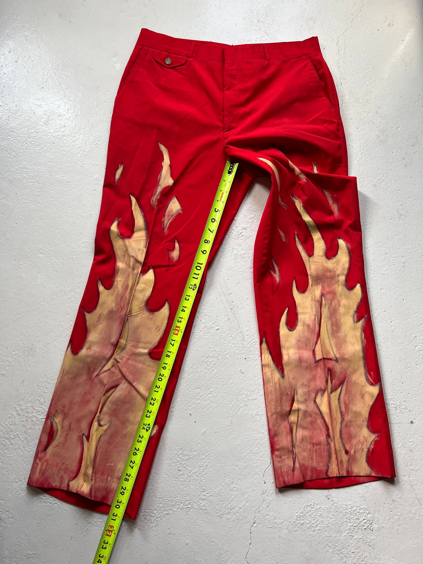 Vintage Hand Painted Fire Pants | Large (36)