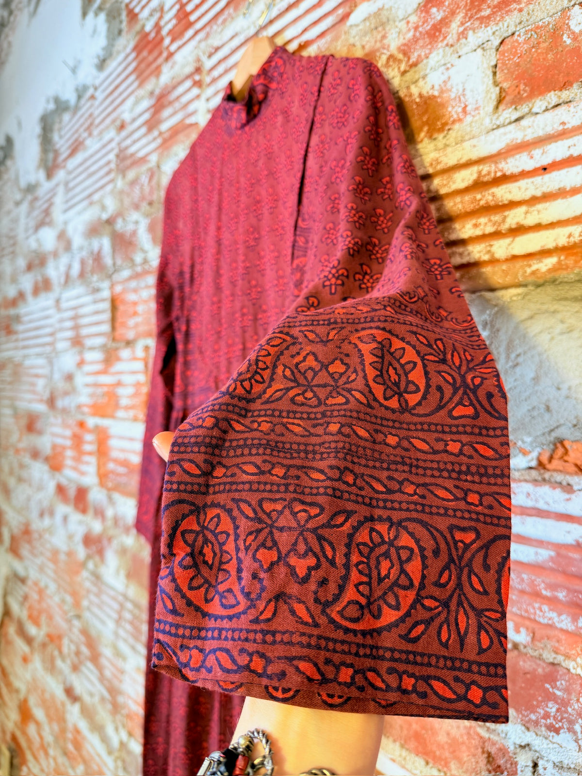 Vintage 1960's/70's Red & Black Sundeep Boho Maxi Dress