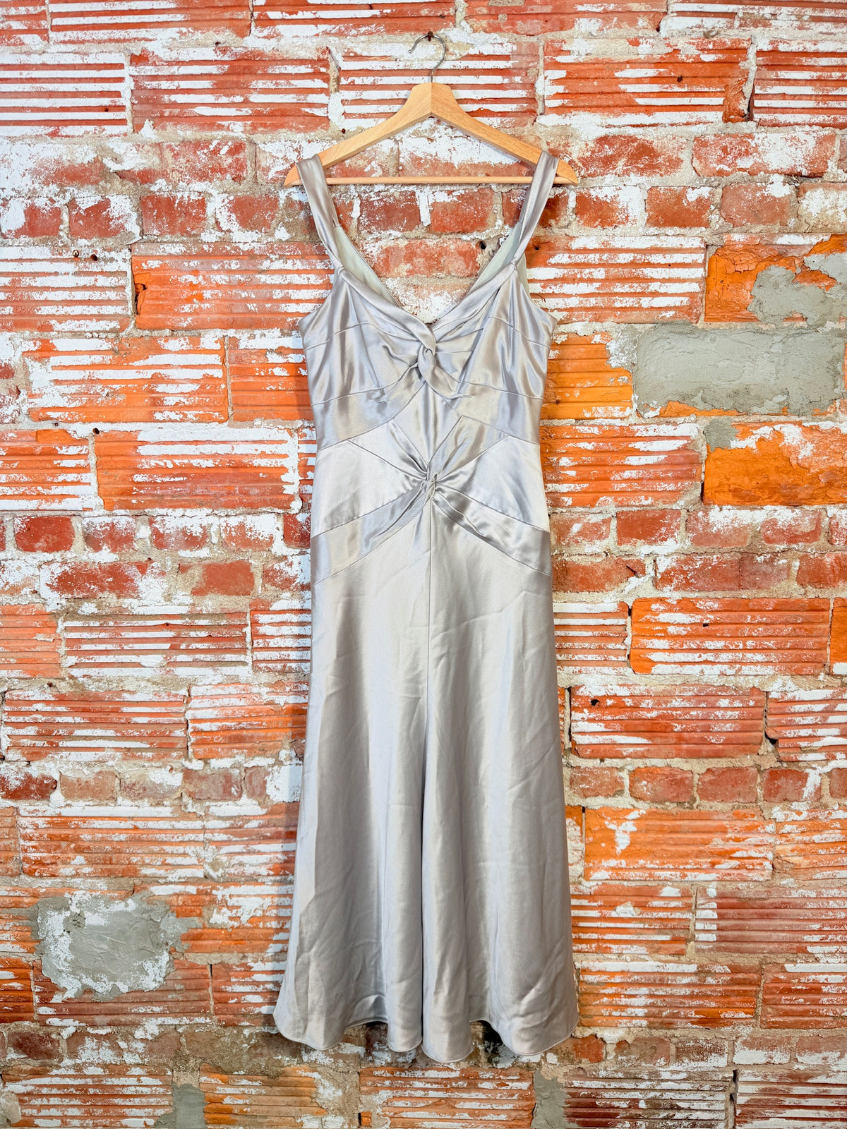 Vintage 1990's Handmade Silver Metallic Satin Formal Midi Dress